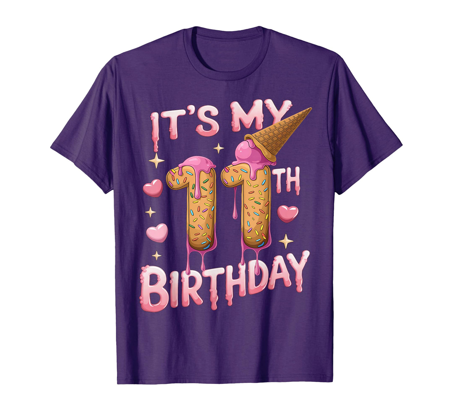 Ice Cream 11th Birthday Shirt For Girls 11 Year Old Birthday T-Shirt