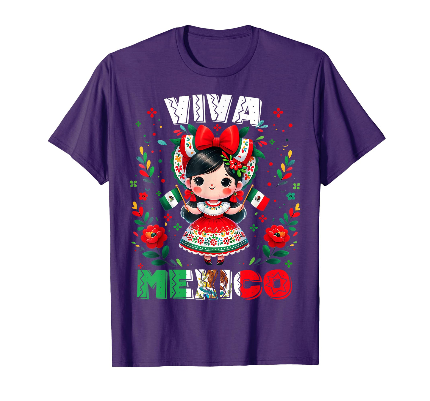 Viva Mexico Mexican Girl Flag Independence Day Girls Kids T-Shirt