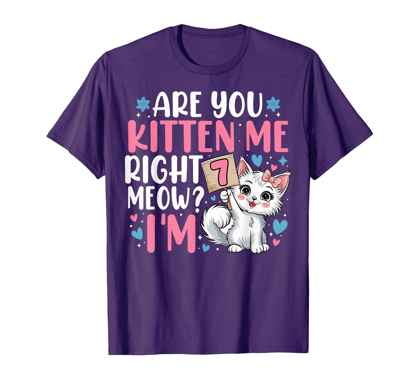 7th Birthday Tee Girl 7yr Seven 7 Year Old Kitten Cat Bday T-Shirt