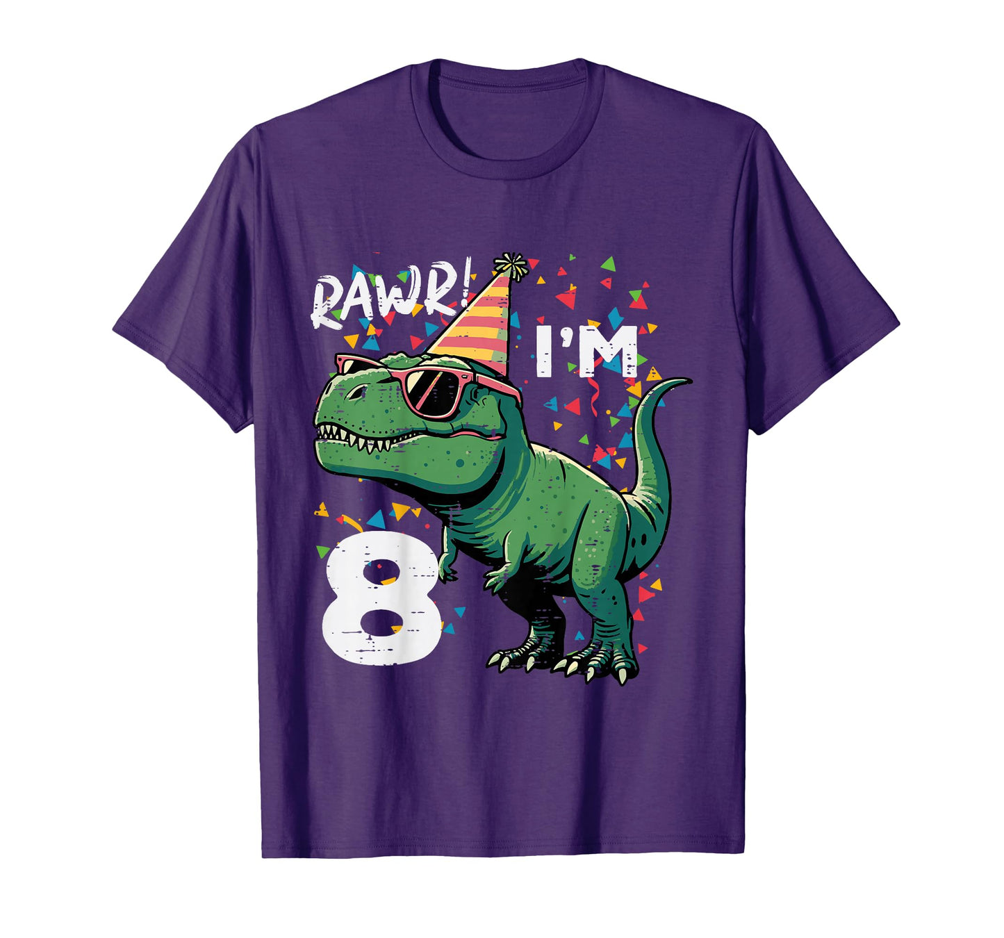 Kids 8th Birthday Trex Rawr Im 8 Years Old Bday Dino Boys Kids T-Shirt