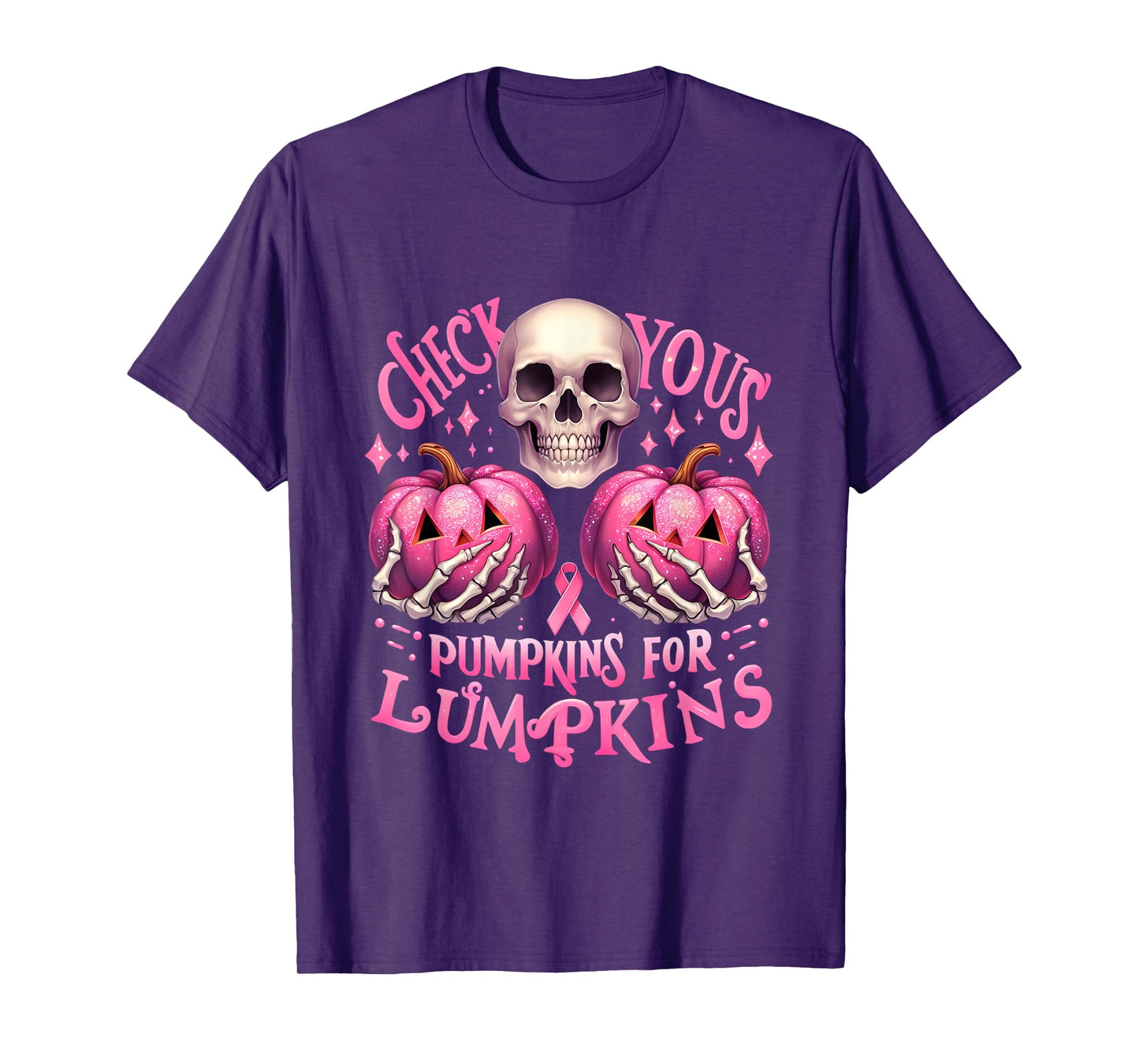 Check Your Pumpkins For Lumpkins Halloween Breast Cancer T-Shirt