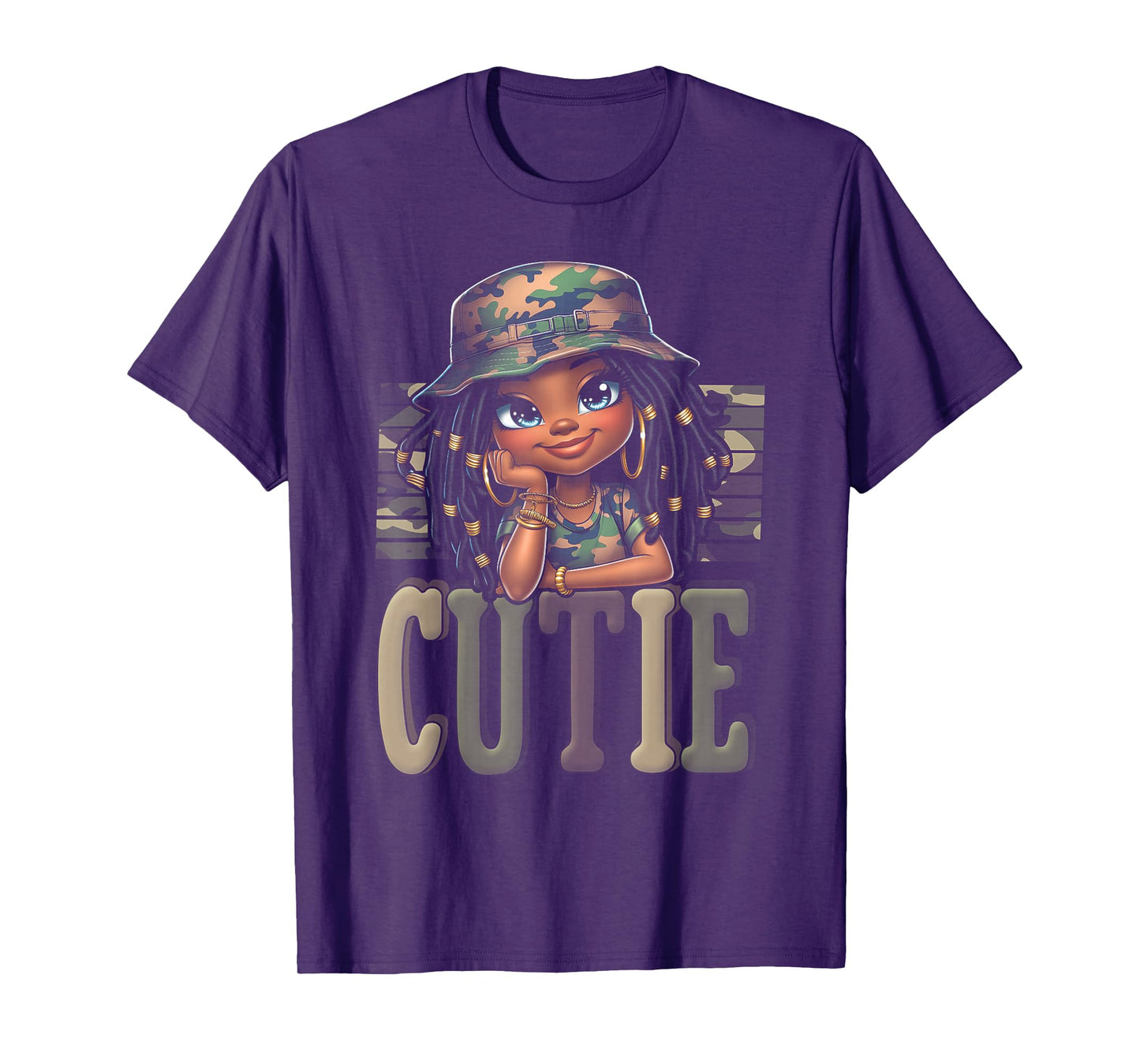 Cutie Loc'd Girl With Camo Hat Locs Black Girl Juneteenth T-Shirt