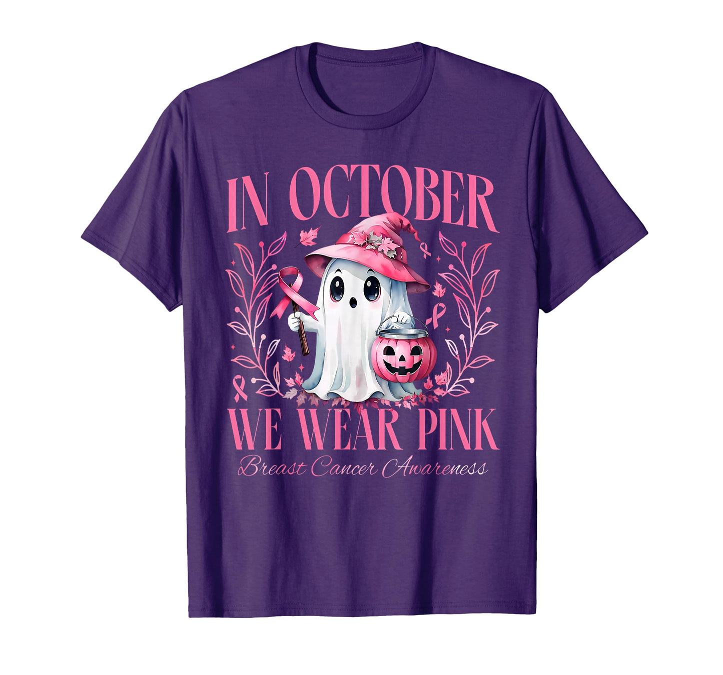 In October We Wear Pink Breast Cancer Awareness Ghost Ribbon T-Shirt