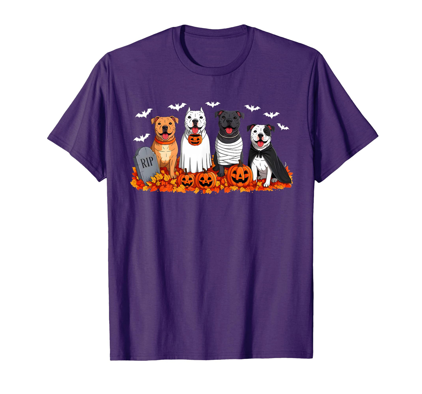 Pitbull Dog Ghost Mummy Pumpkin Halloween Costume Dog Lover T-Shirt
