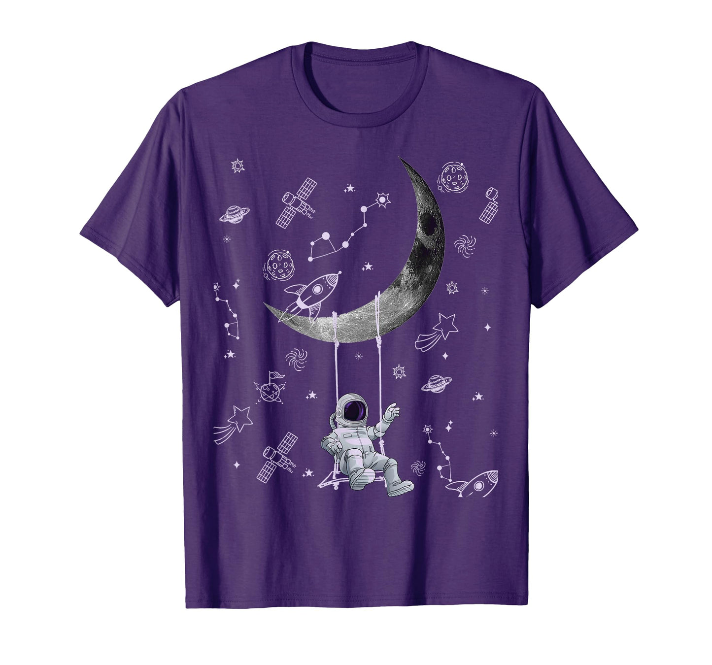 Funny Astronaut Purple Moon Swing NASA Space Science Teacher T-Shirt