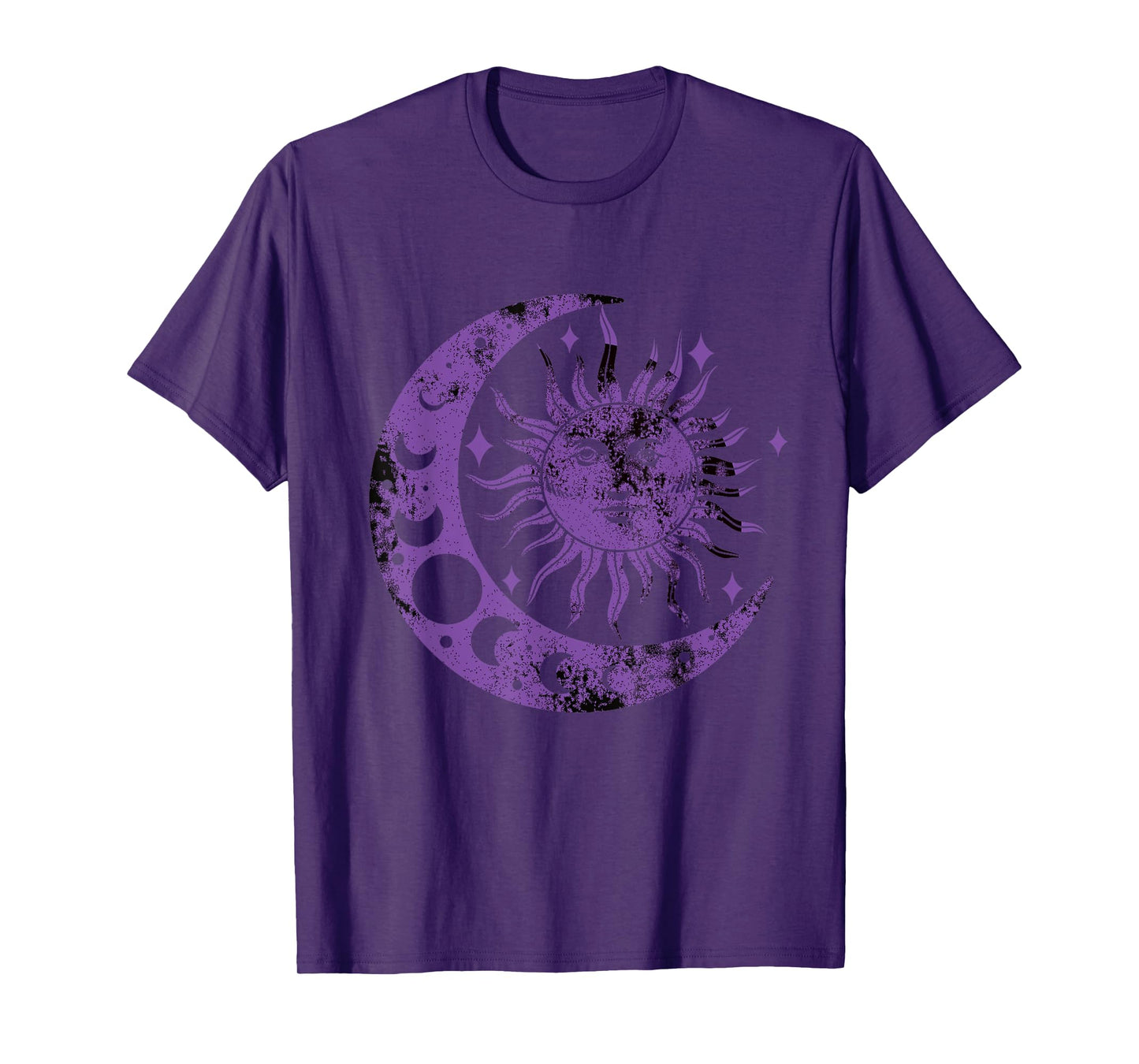 Meditation Yin Yang Sun Moon Distressed Purple T-Shirt