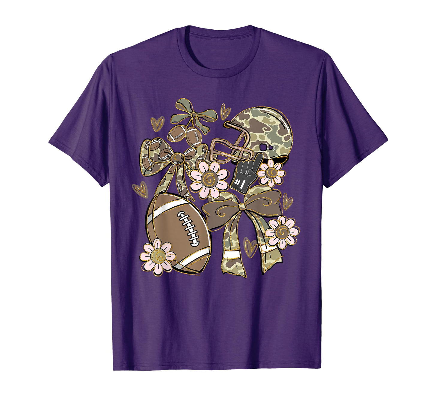 Touchdown Football Game Day Thanksgiving Camo Coquette Bow T-Shirt