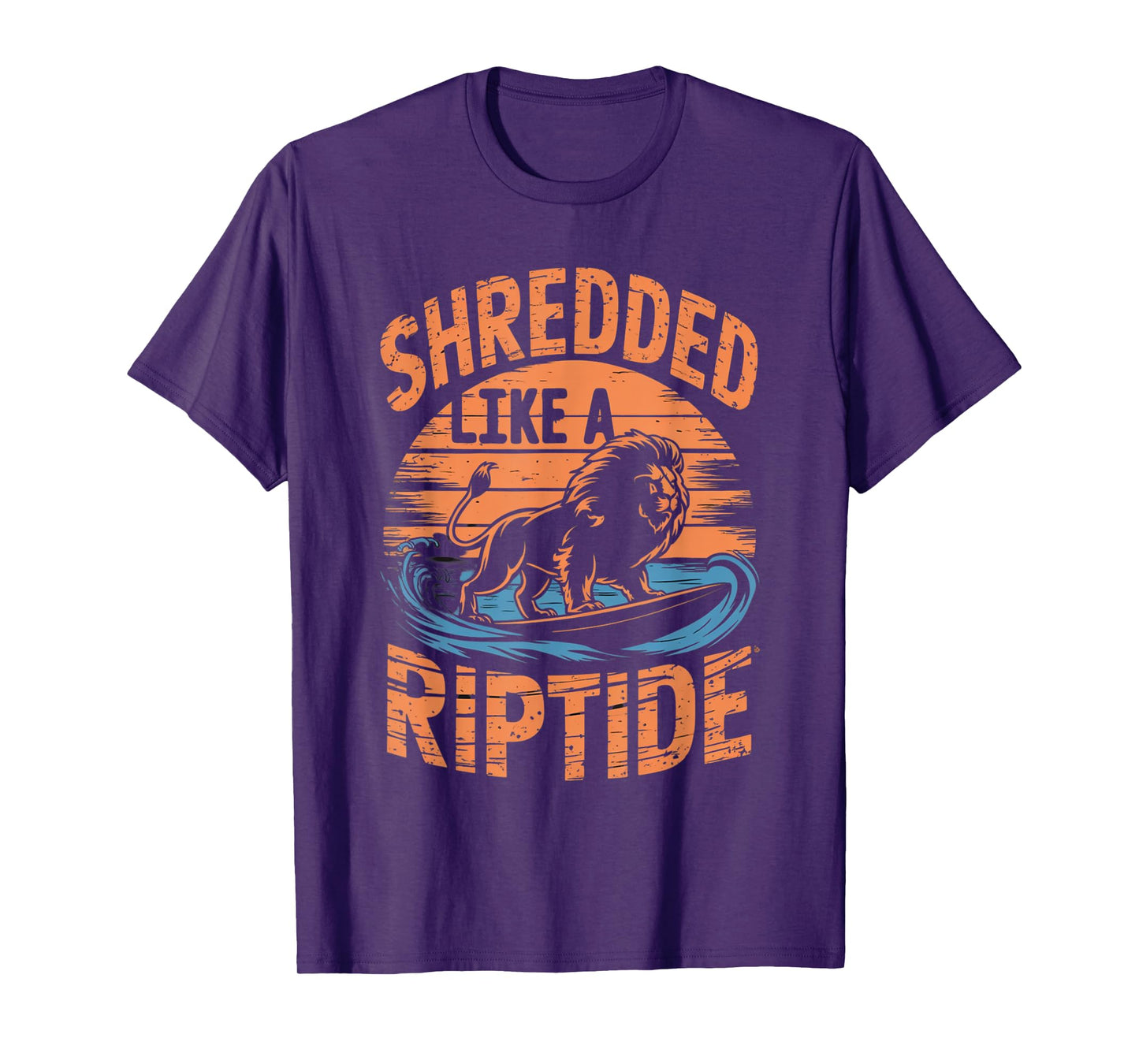 Retro Gym Bro SHREDDED LIKE A RIPTIDE Beach Sea Surfer Lion T-Shirt