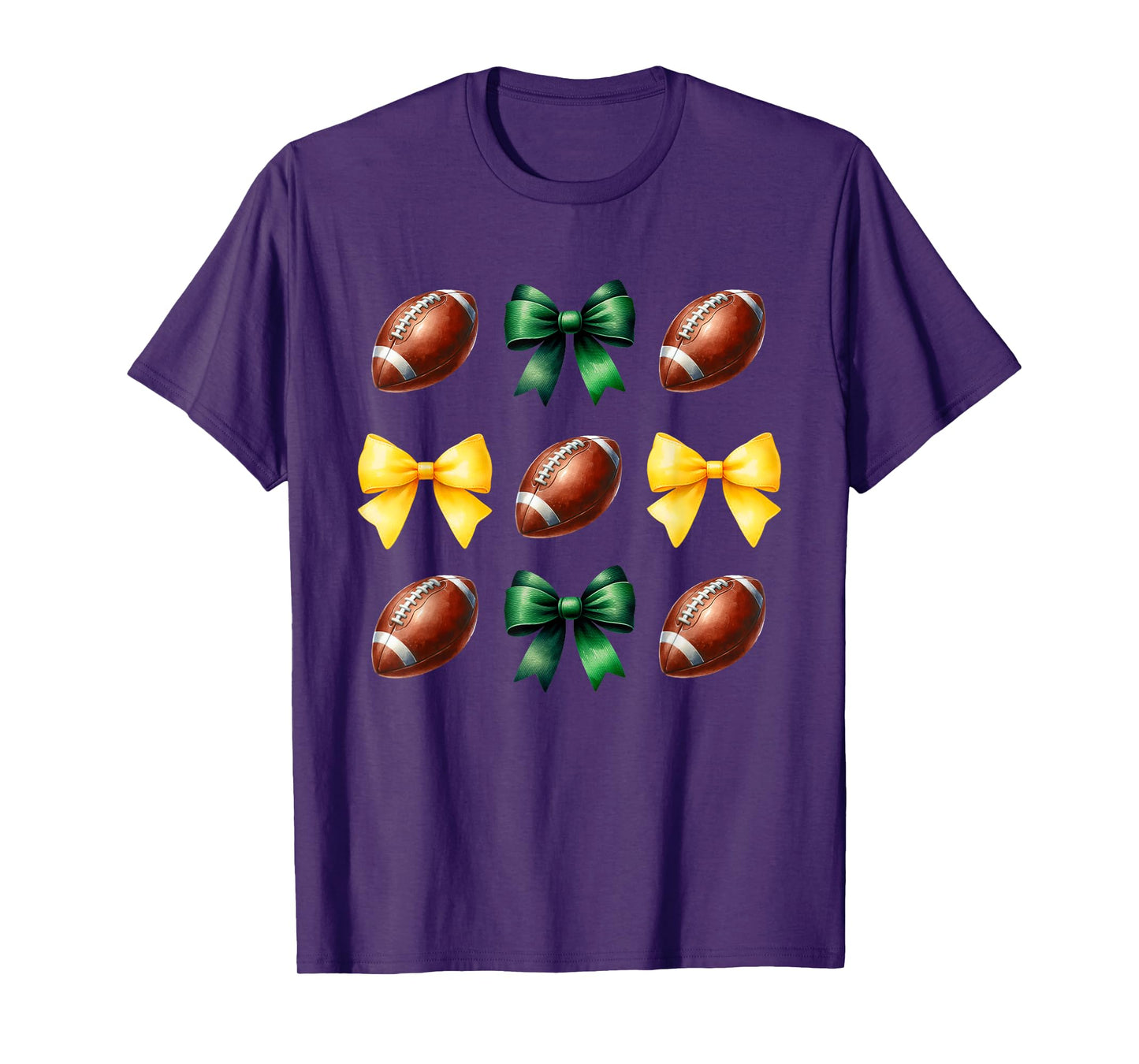 Green & Yellow Gold Footballs & Bows Fall Football Season T-Shirt