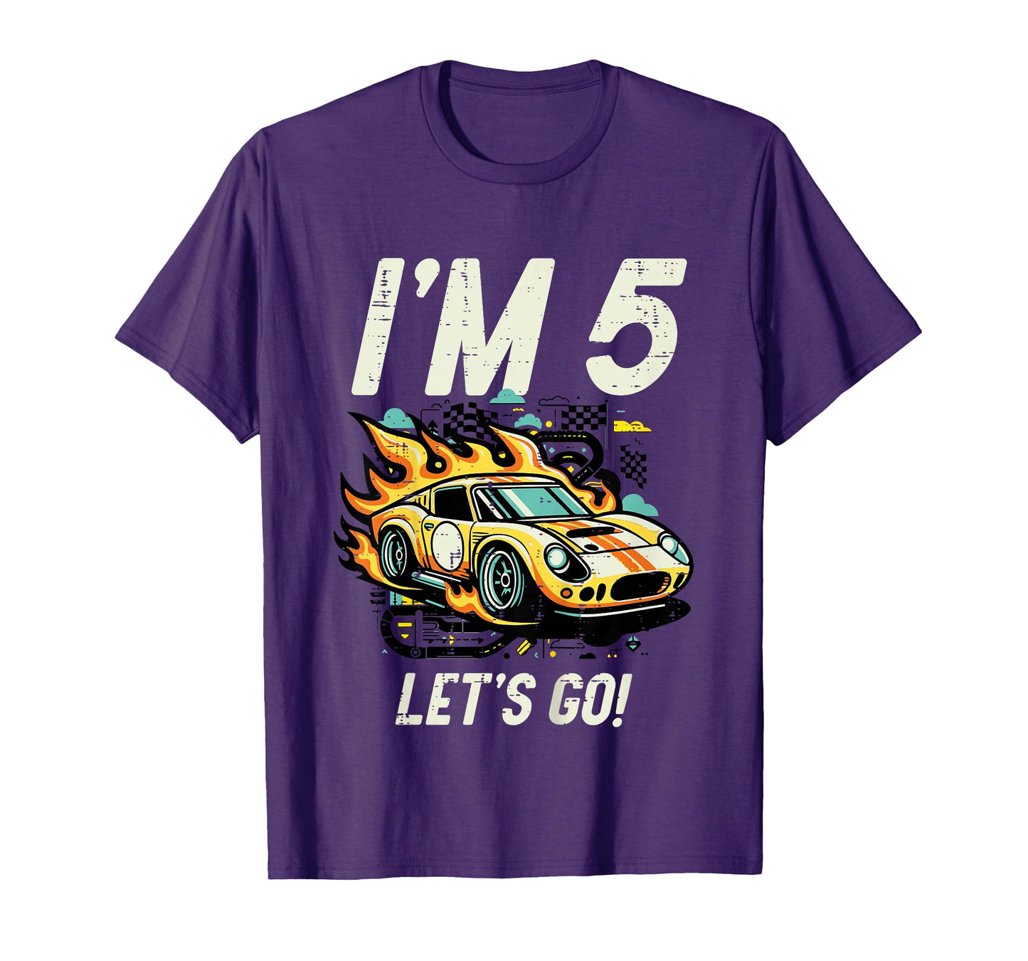 Kids 5th Birthday Im 5 Lets Go Race Car Five Year Old Bday Boys T-Shirt