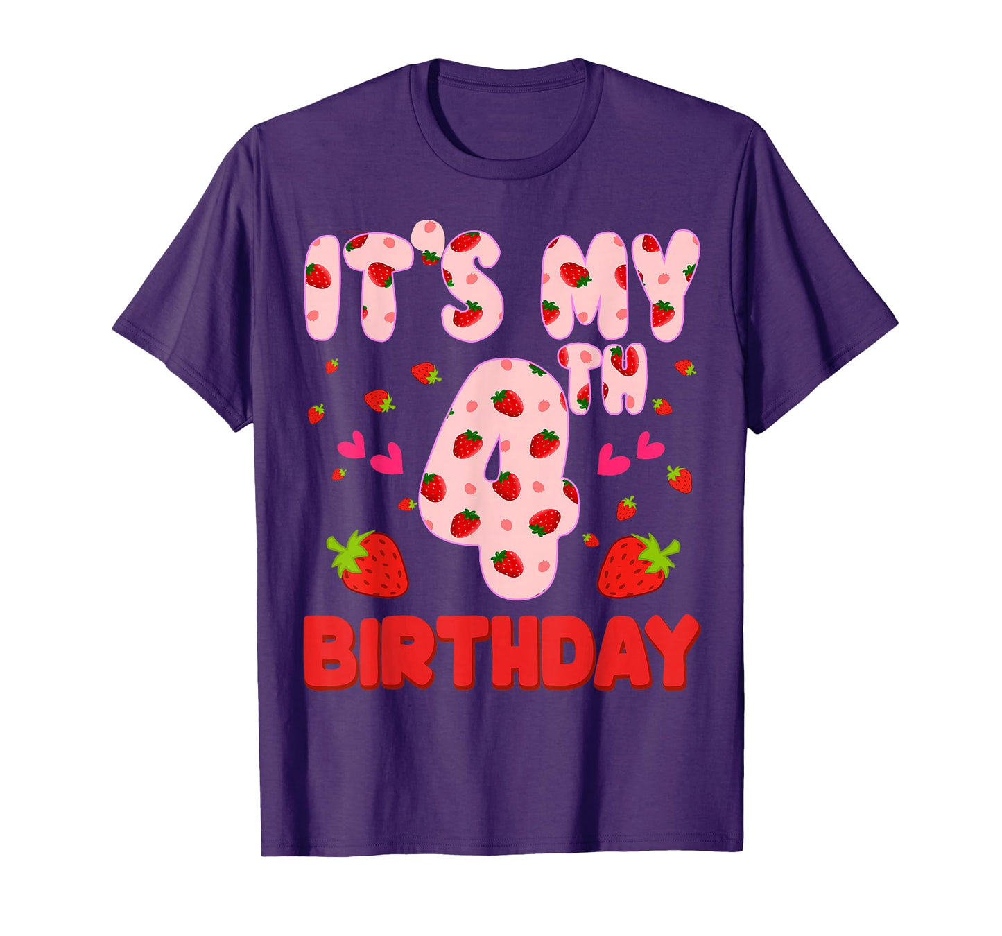 Kids 4 year old Strawberry Birthday Girl Sweet Fruit 4th T-Shirt