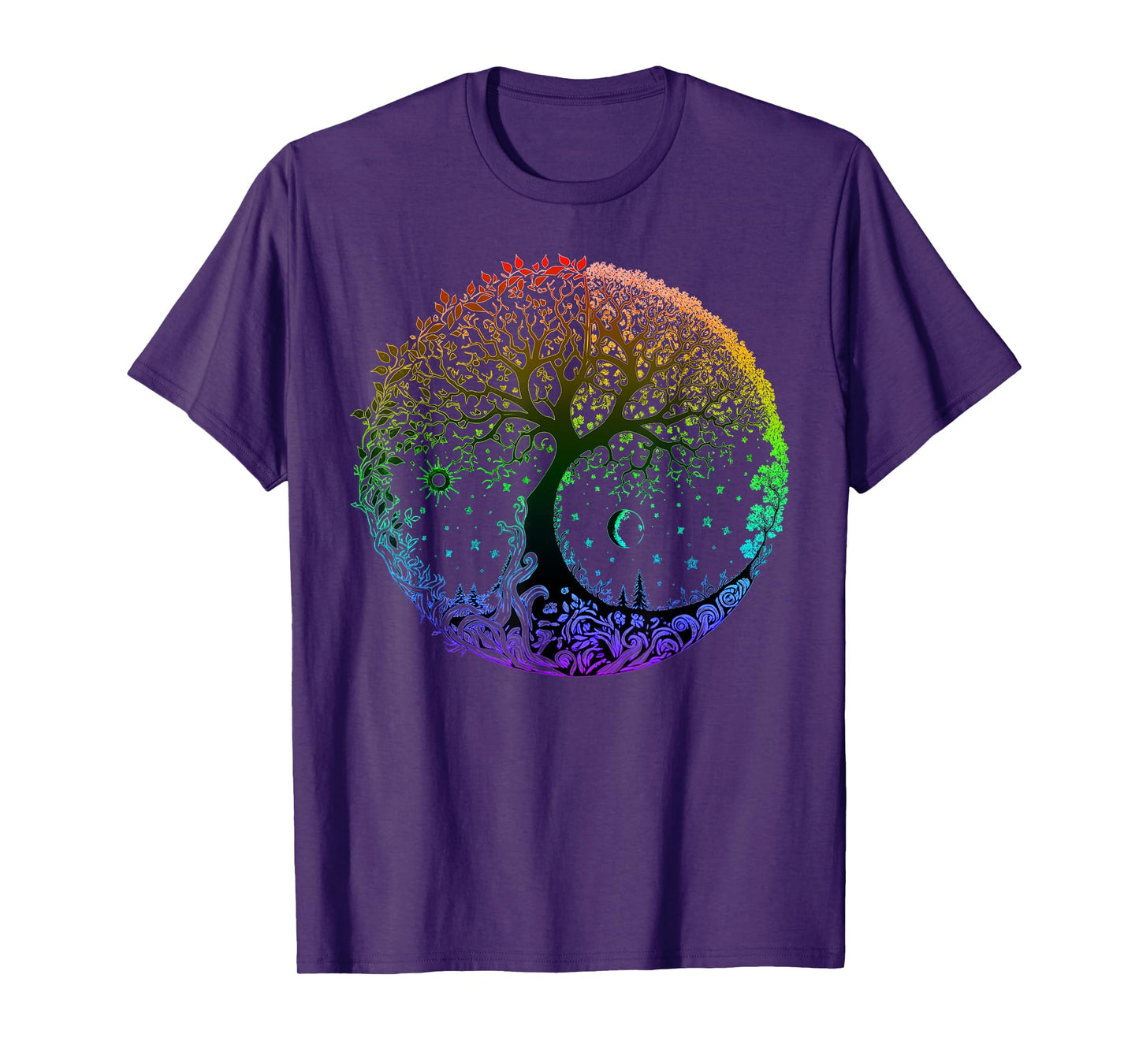 Tree of Life Sun Moon Seasons Mandala Chakras Yoga Graphic T-Shirt