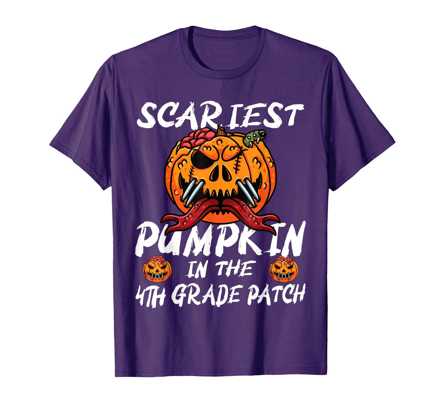 Kids Scariest Pumpkin 4th Grade Patch School Halloween Boy T-Shirt