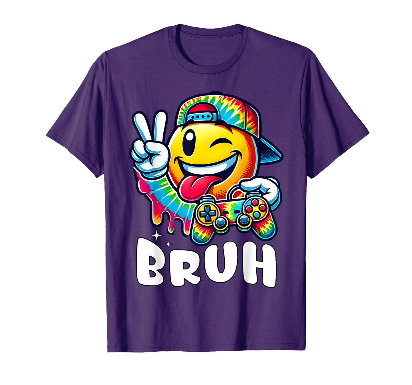 Groovy Tie Dye Gaming Funny Bruh Boys Peace Sign Gamer Kids T-Shirt