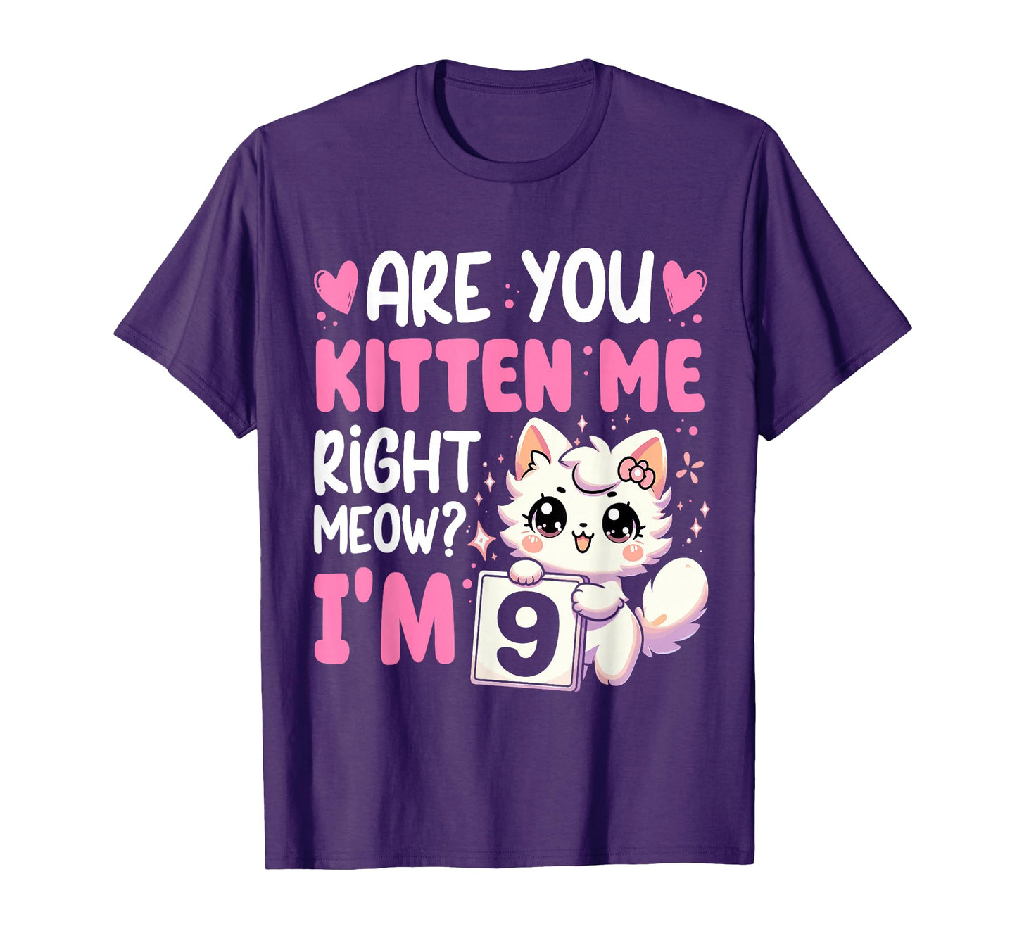 9th Birthday Shirt Girl 9yr Nine 9 Year Old Kitten Cat Bday T-Shirt