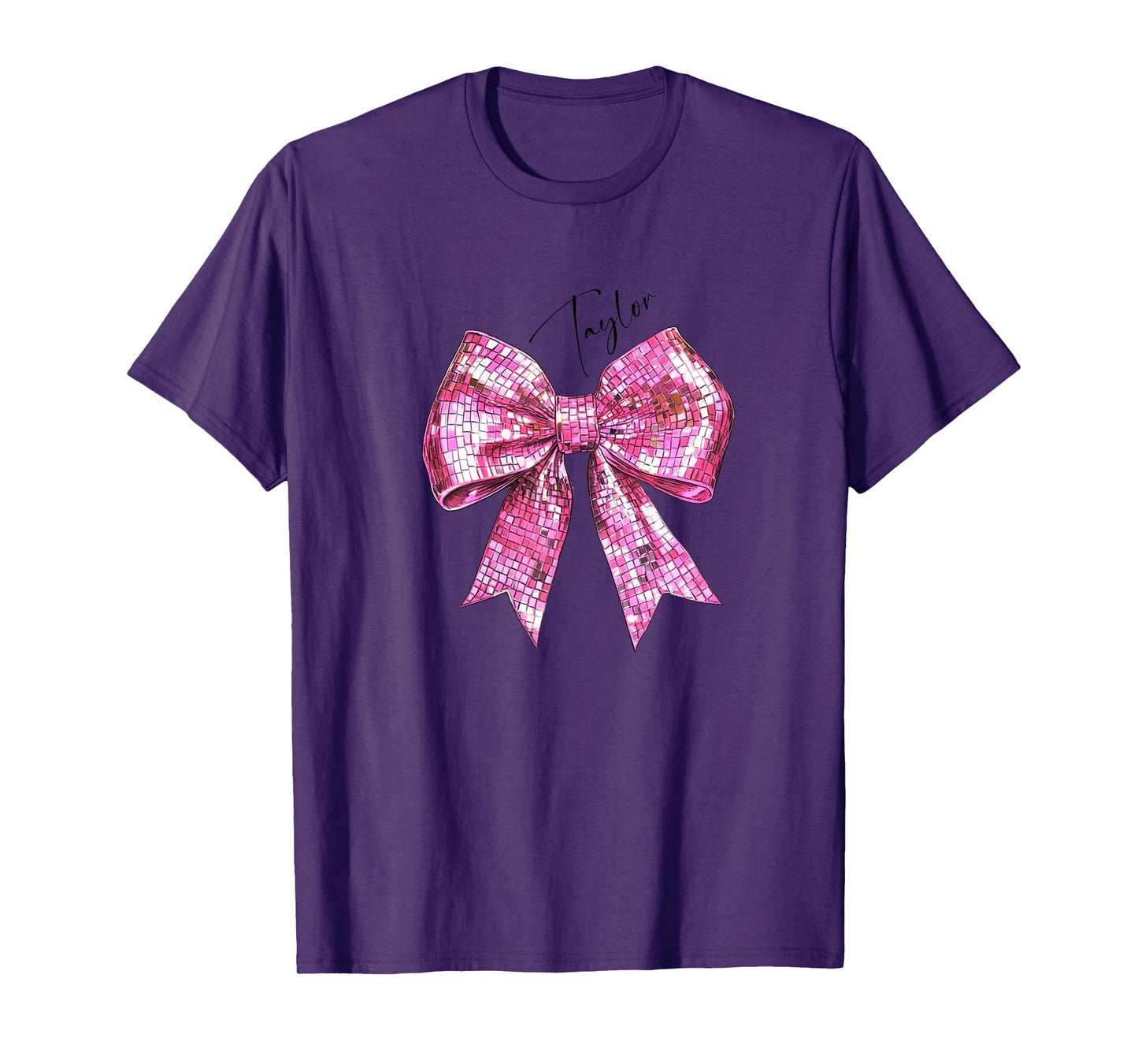 Taylor Lover First Name Teen Girls Women Pink Disco Ball Bow T-Shirt