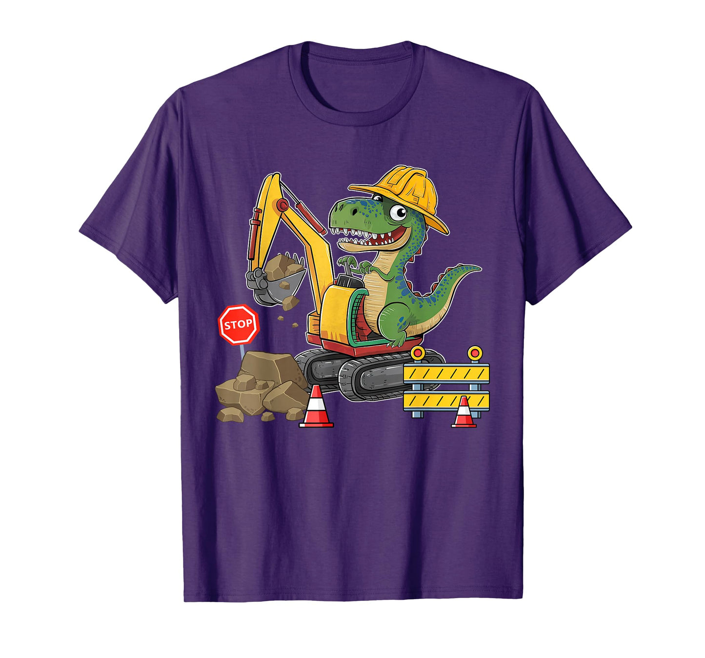 Dinosaur Construction Worker Excavator Truck Kids Boy Girl T-Shirt