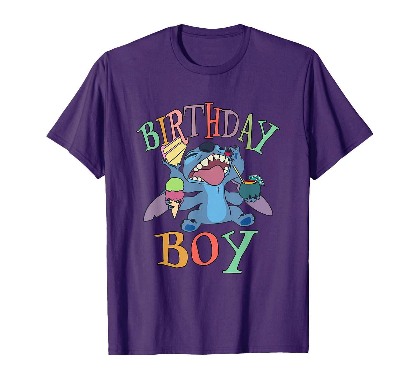Disney Lilo & Stitch Birthday Boy Stitch Enjoying Big Logo T-Shirt
