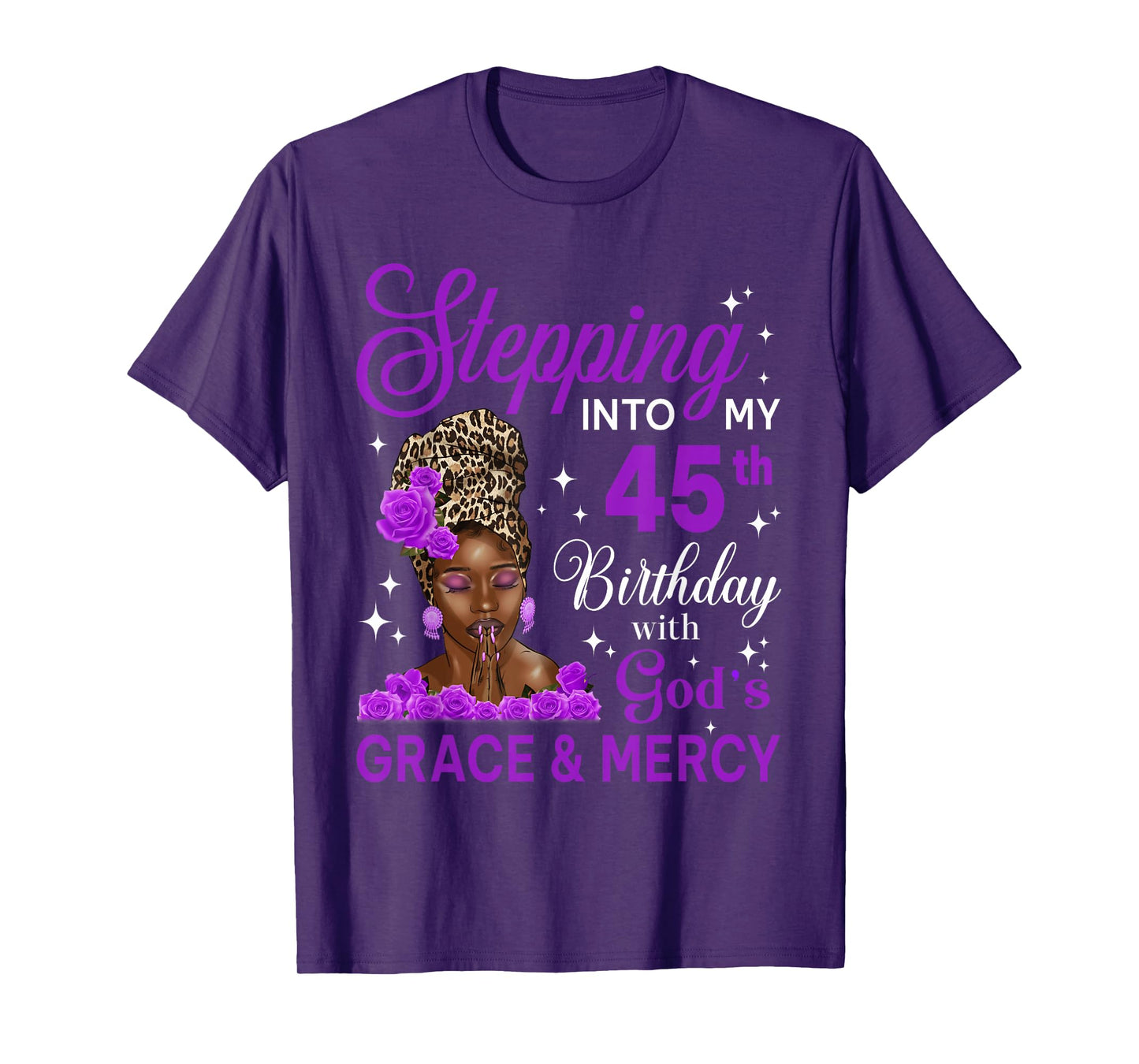 Stepping Into My 45th Birthday Headwrap Black Woman T-Shirt