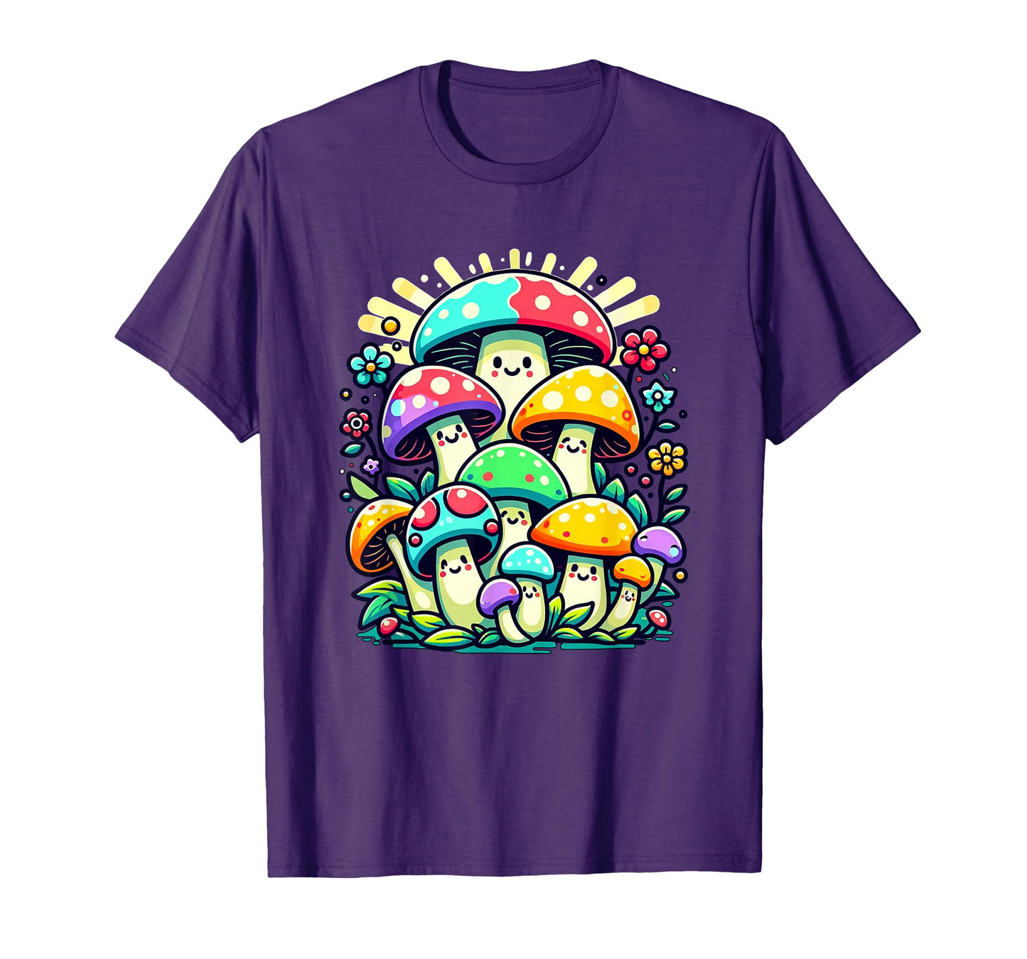 Kids Cute Whimsical Mushroom Illustration Funny Fungi Themed T-Shirt