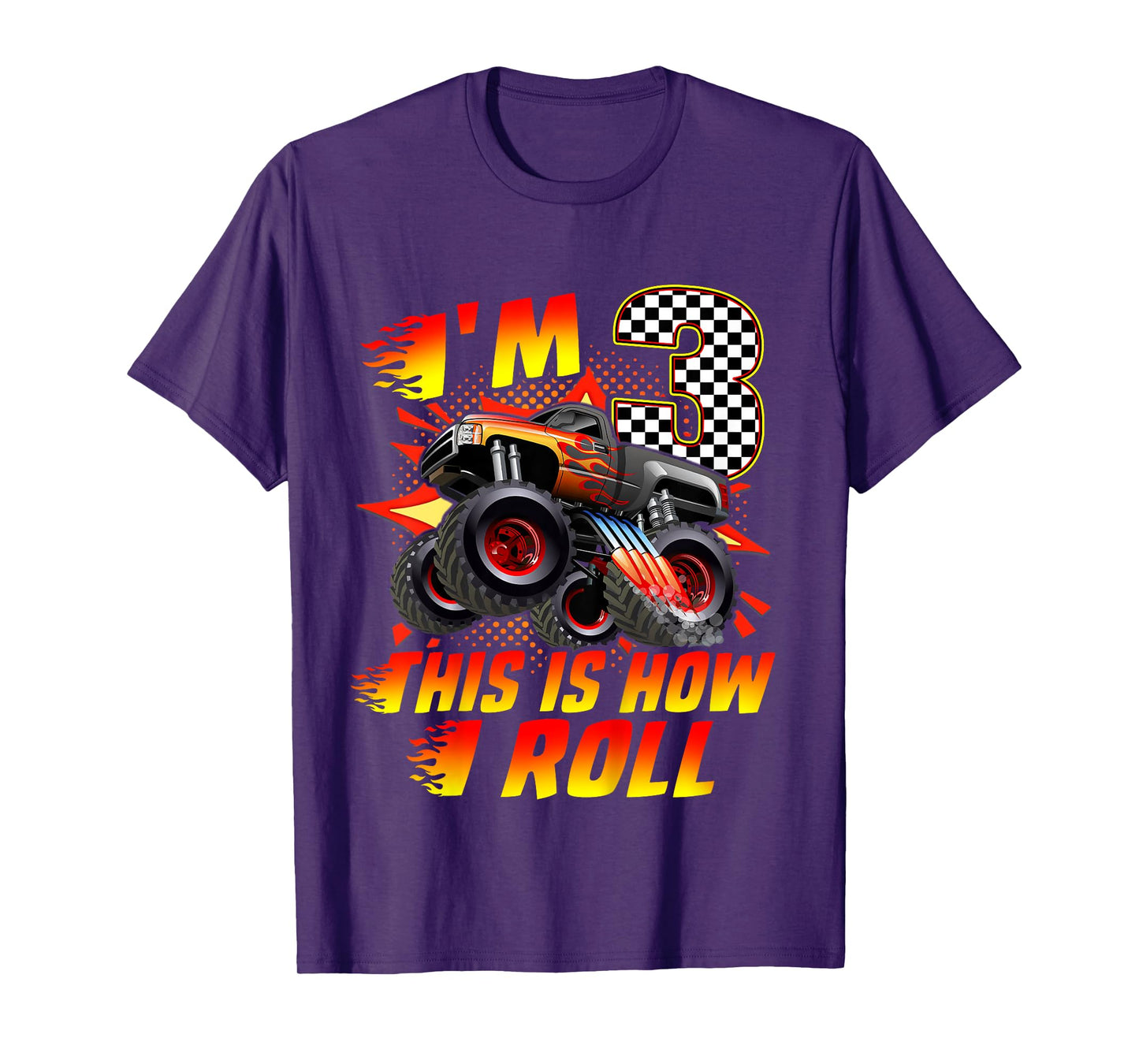 Kids I'm 3 This Is How I Roll Monster Truck Car 3rd Birthday Boys T-Shirt