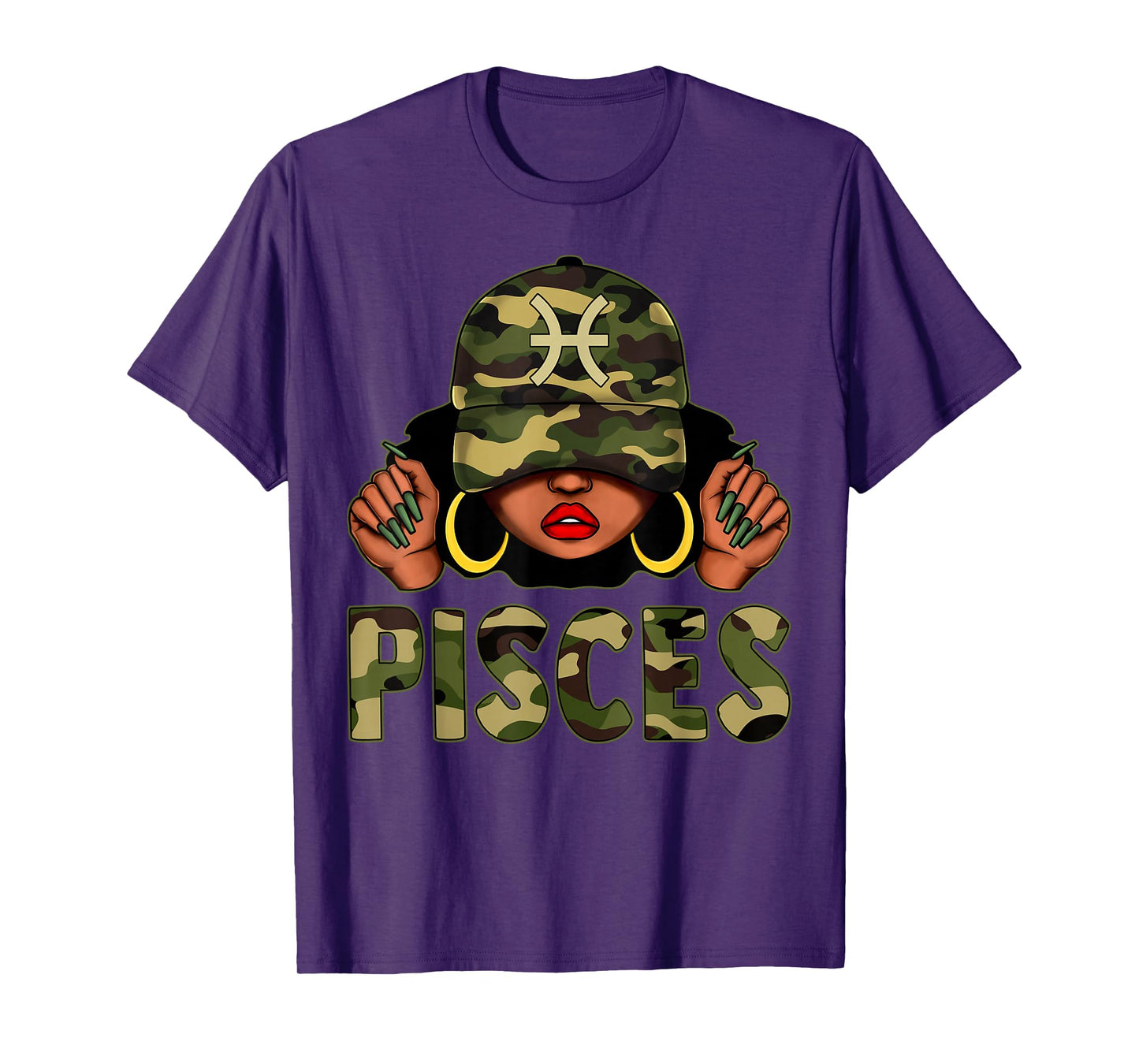 Pisces Queen Black Women Cap Hat Camo Afro Girl Zodiac T-Shirt