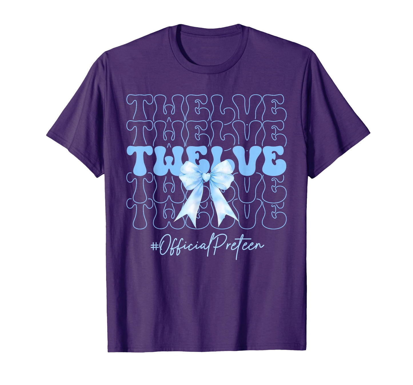 Twelve Official Preteen Cute 12th Birthday Girl Blue Bow T-Shirt