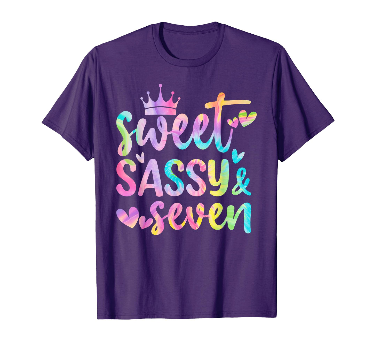 Sweet Sassy and Seven Girls Birthday Tie Dye 7 Year Old Kids T-Shirt