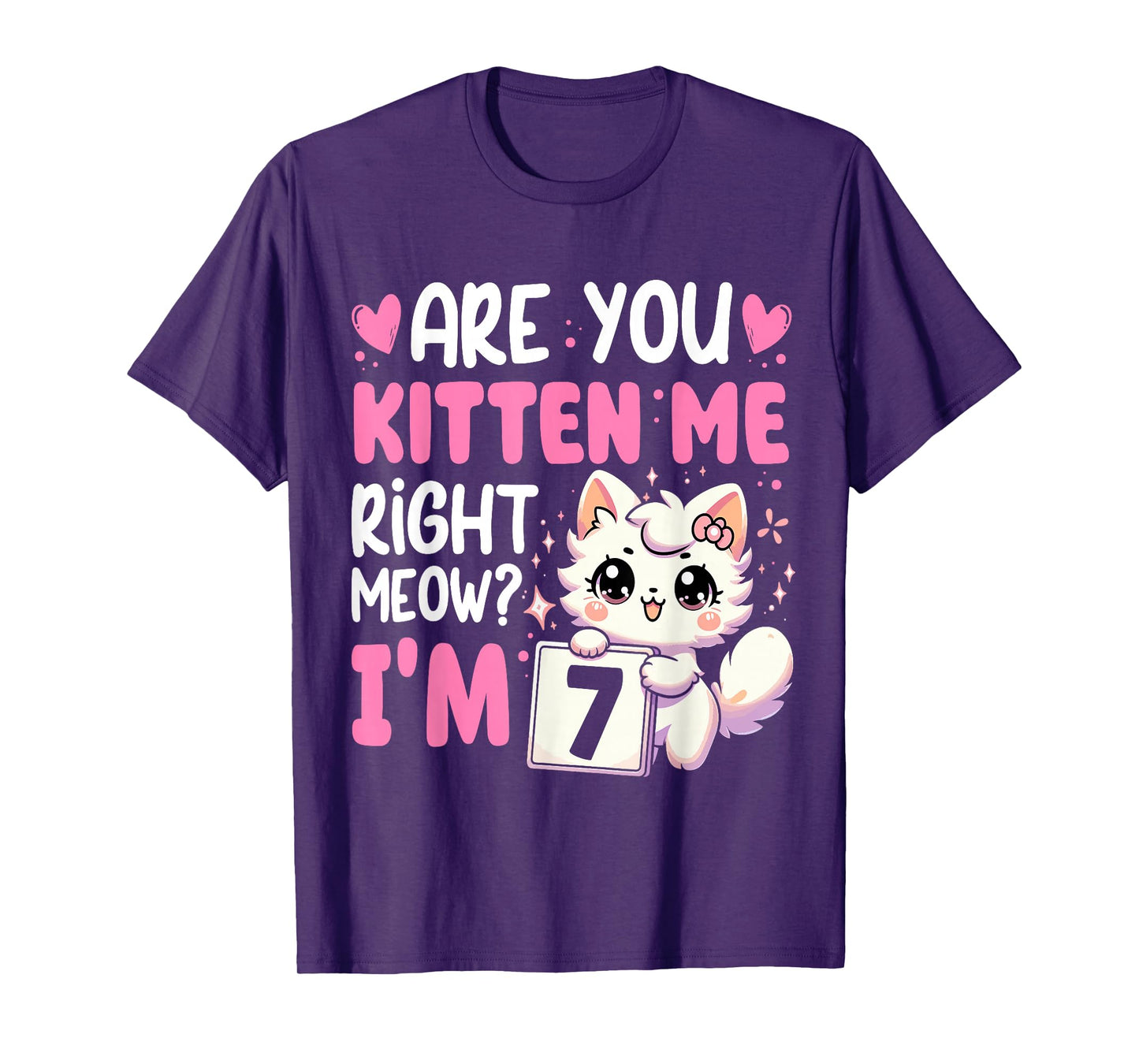 7th Birthday Shirt Girl 7yr Seven 7 Year Old Kitten Cat Bday T-Shirt