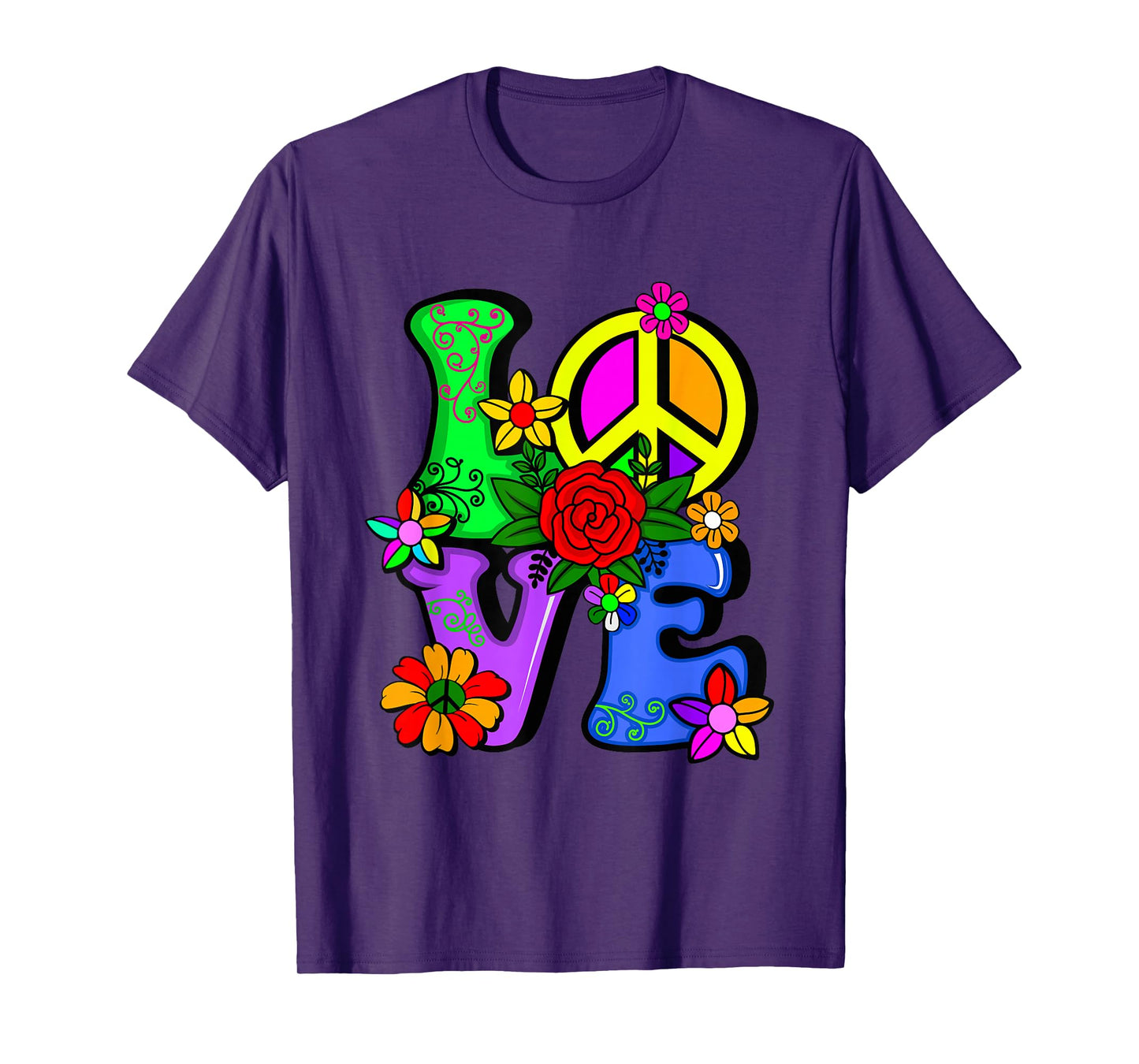 Retro 60's 70's Flower Power Hippy, Groovy Love Peace Hippie T-Shirt