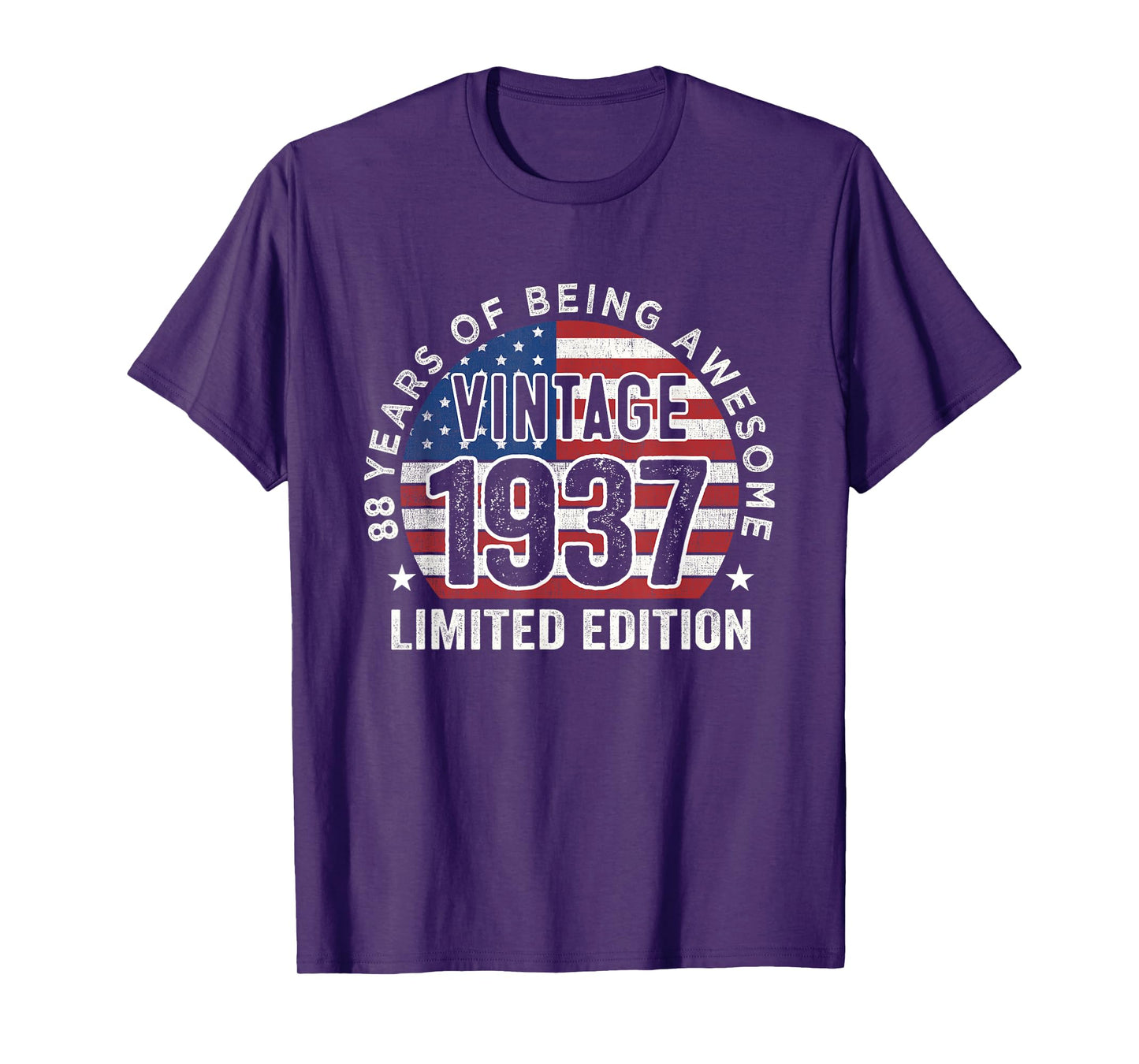 88th Birthday Gifts Men Vintage 1937 88 Years Old USA Flag T-Shirt