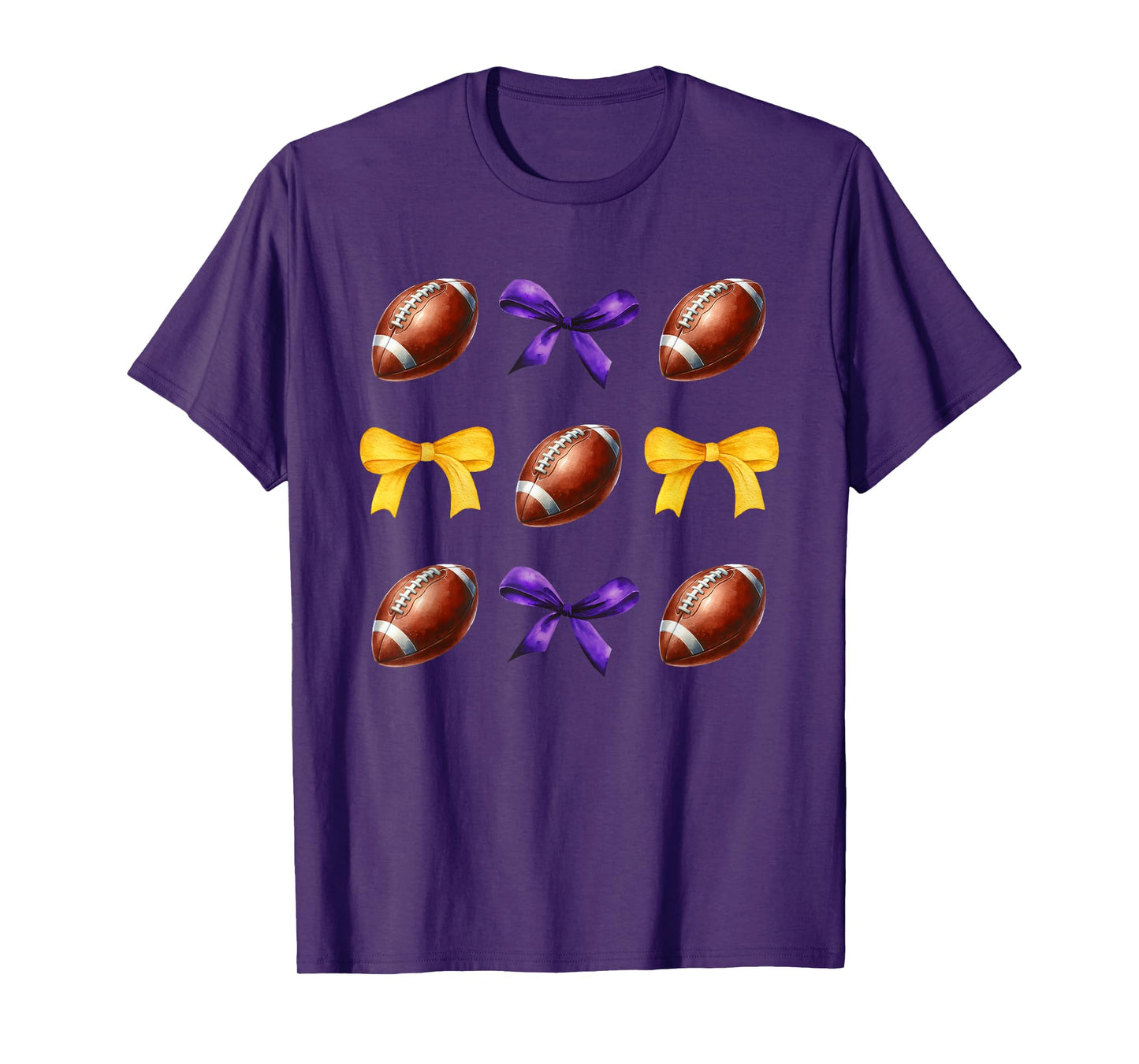 Footballs & Purple & Gold Bows Girls Fall Football Season T-Shirt