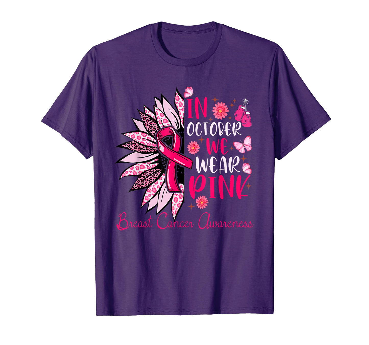 Sunflower Pink Breast Cancer Awareness Women Girls Warrior T-Shirt