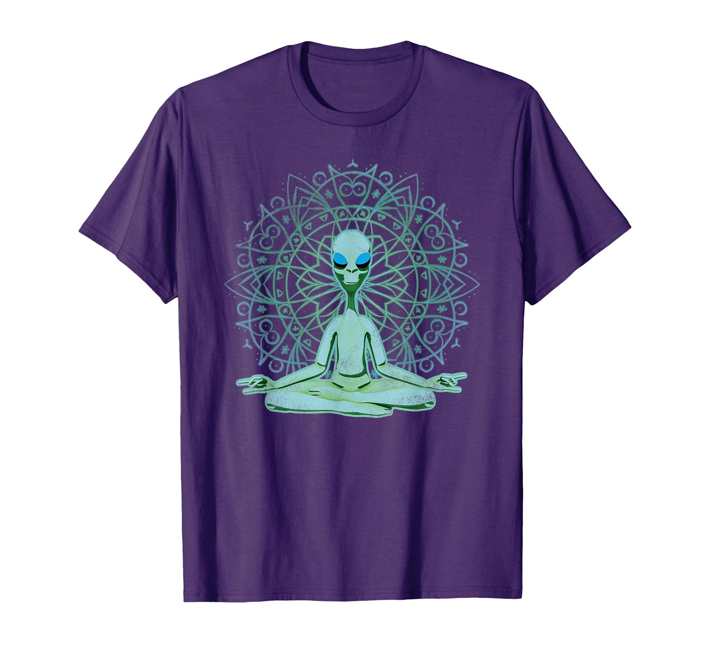 Alien Shirt UFO Mandala Meditating Green Alien Lotus Zen T-Shirt