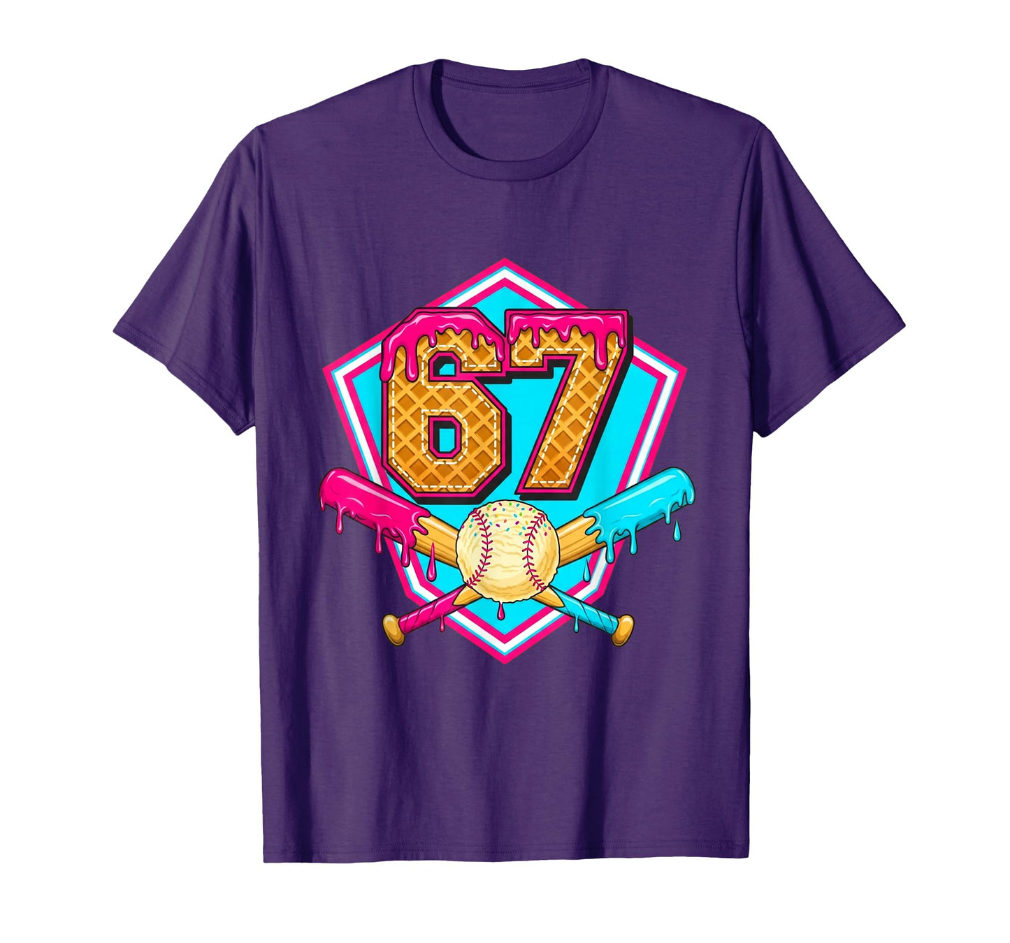 Baseball Drip Jersey Number 67 for Players & 67th Birthday T-Shirt
