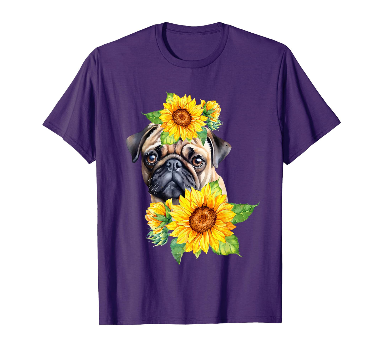 Pug Sunflower Dog Mom Dad T-Shirt