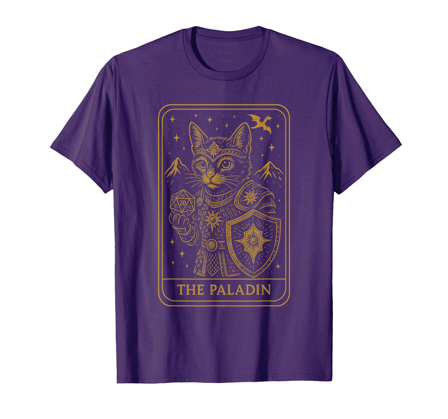 RPG Gamer Paladin D20 Dice Nerdy Geek Cat Men Women Kids T-Shirt