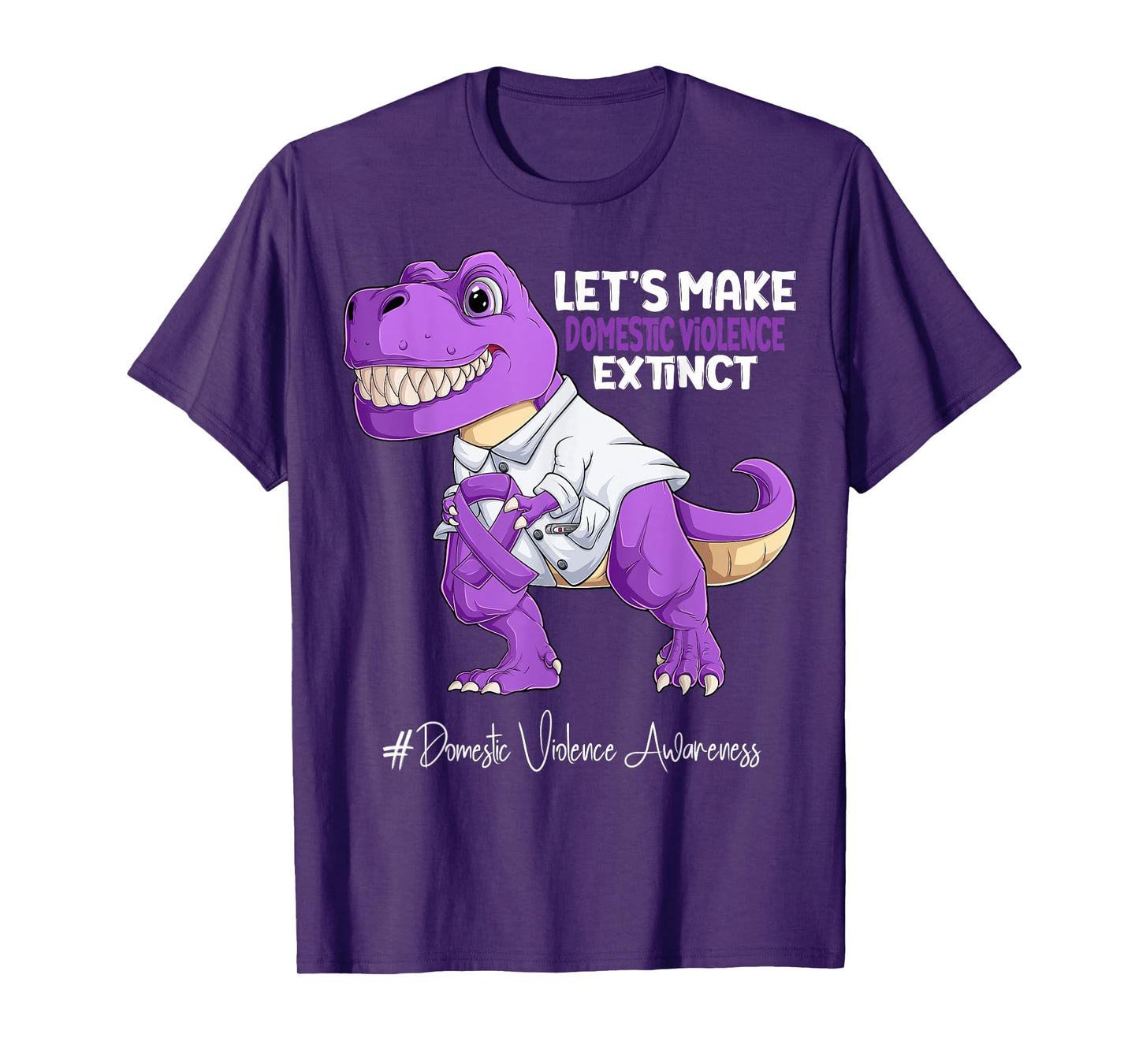 Purple Ribbon Trex Domestic Violence Awareness T-Shirt