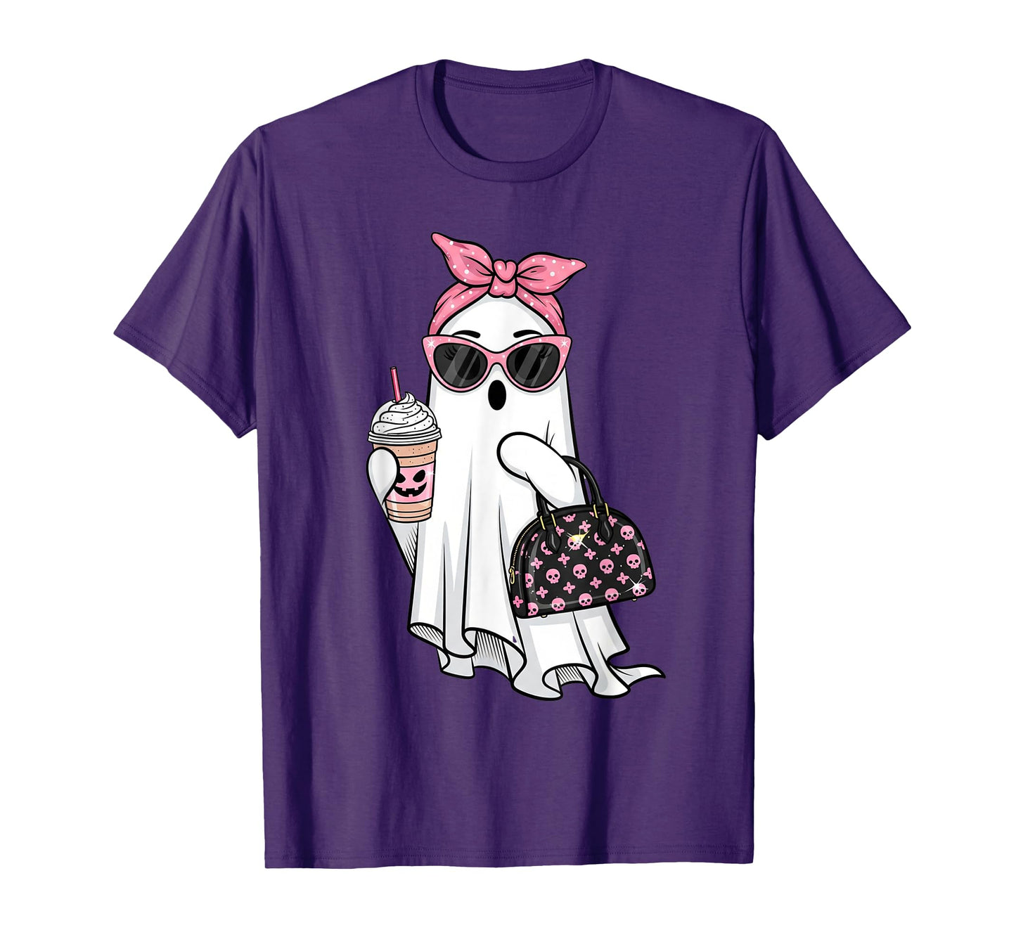 Cute Ghost Drinking Coffee Halloween Ghost Ice Coffee Womens T-Shirt