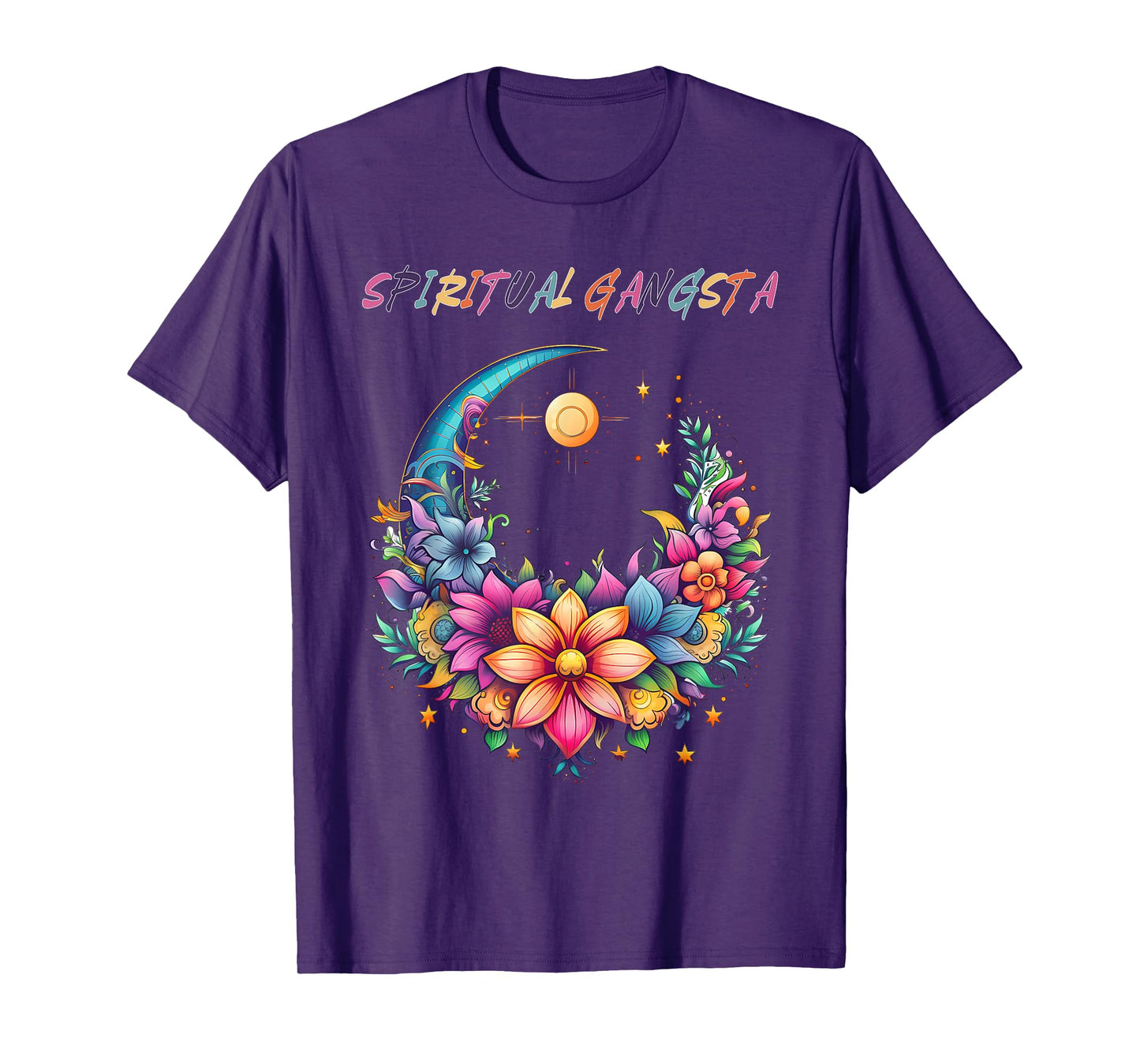 Spiritual Gangsta Floral Moon Yoga Meditation Mandala T-Shirt