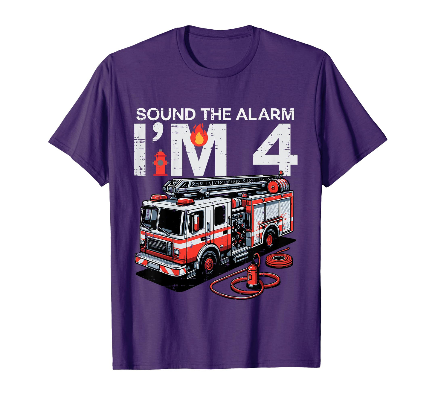 Kids Sound The Alarm Im 4 Fire Truck 4th Birthday Bday Boys Kids T-Shirt