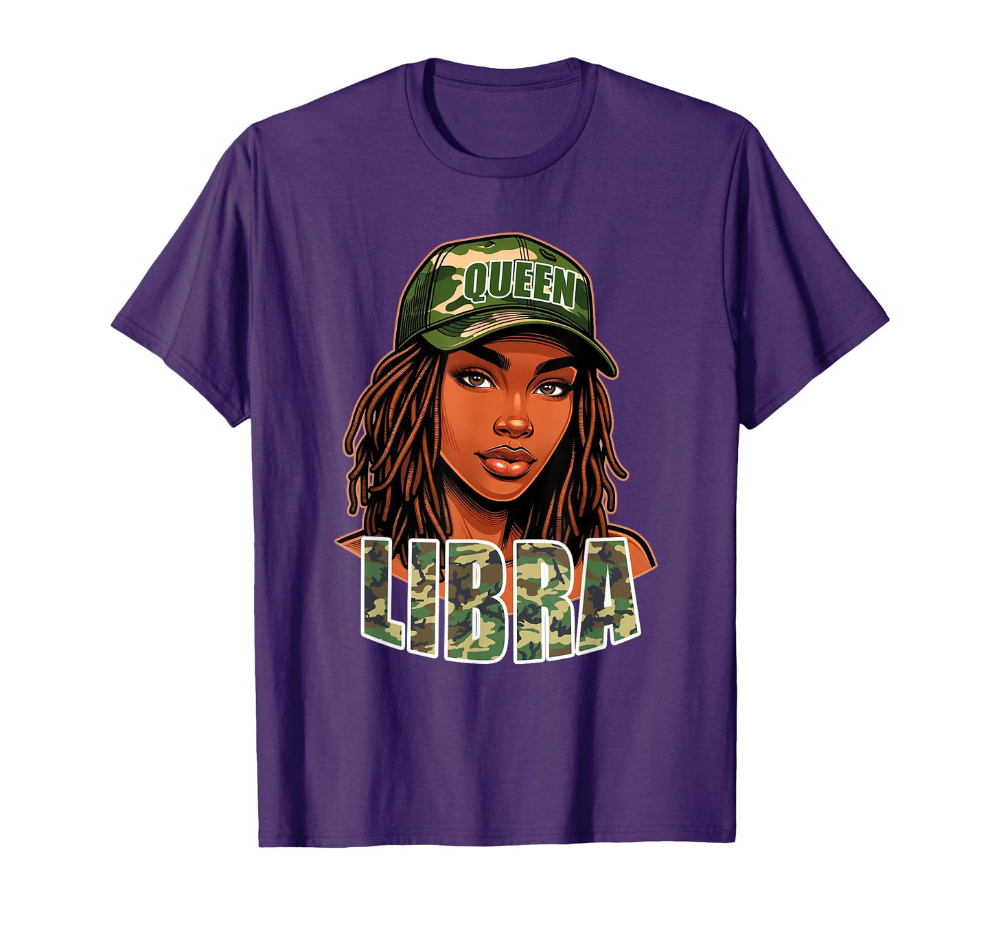 Libra Queen Black Woman Camo Hat Locs Birthday T-Shirt