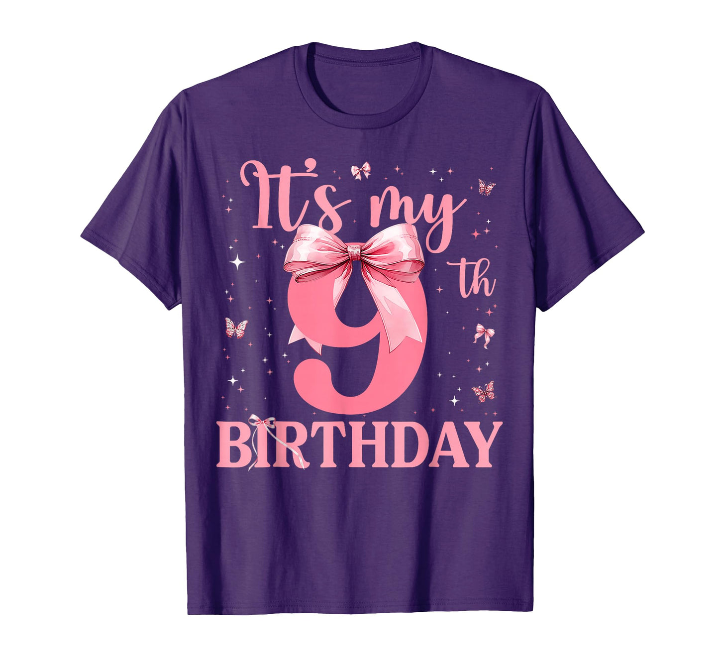 9th Birthday Coquette Bow 9 Years Old Birthday Girl Kids T-Shirt