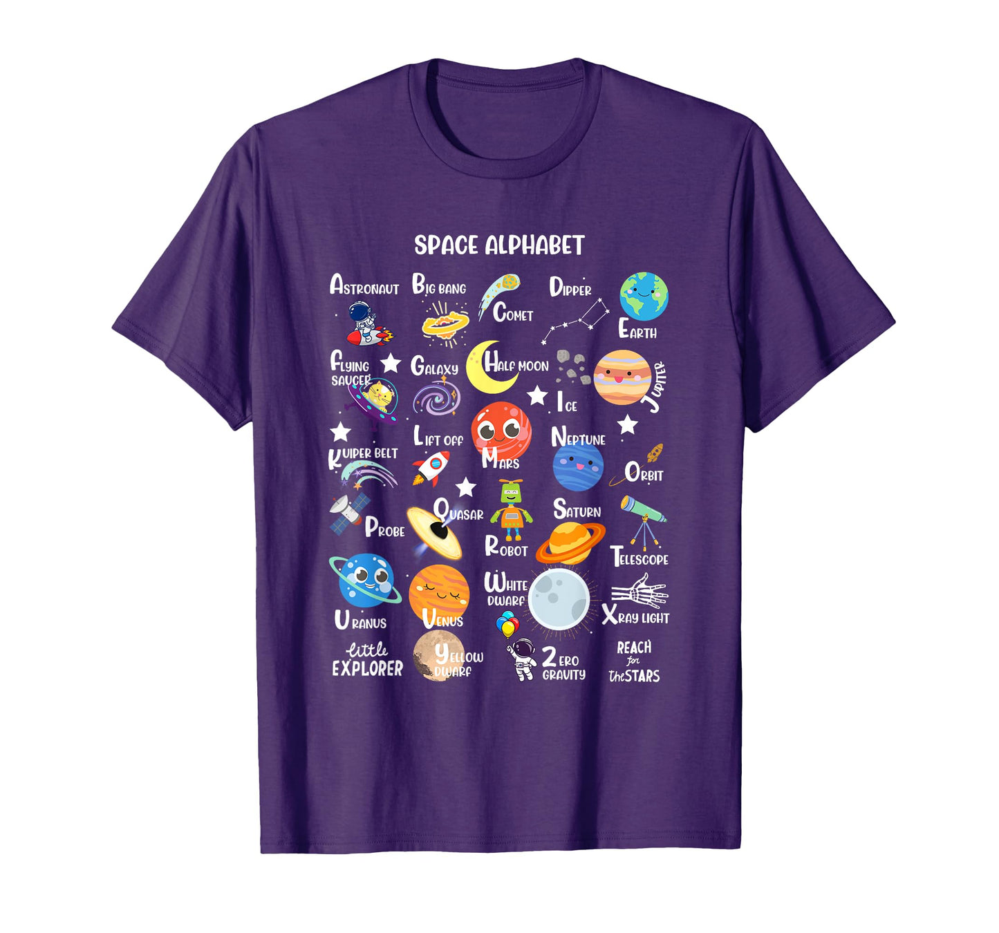 Space Alphabet A-Z ABC of Outer Space STEM Kids T-Shirt