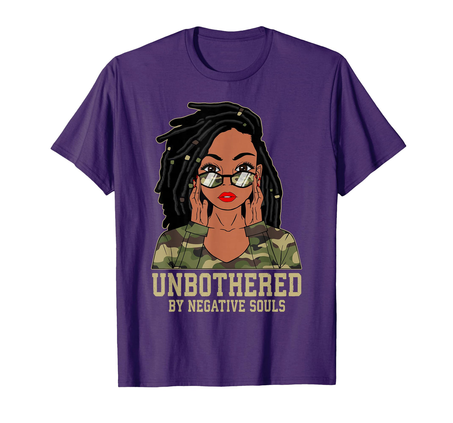Loc'd Hair Sassy Black Woman Camo Melanin Girl Unbothered T-Shirt