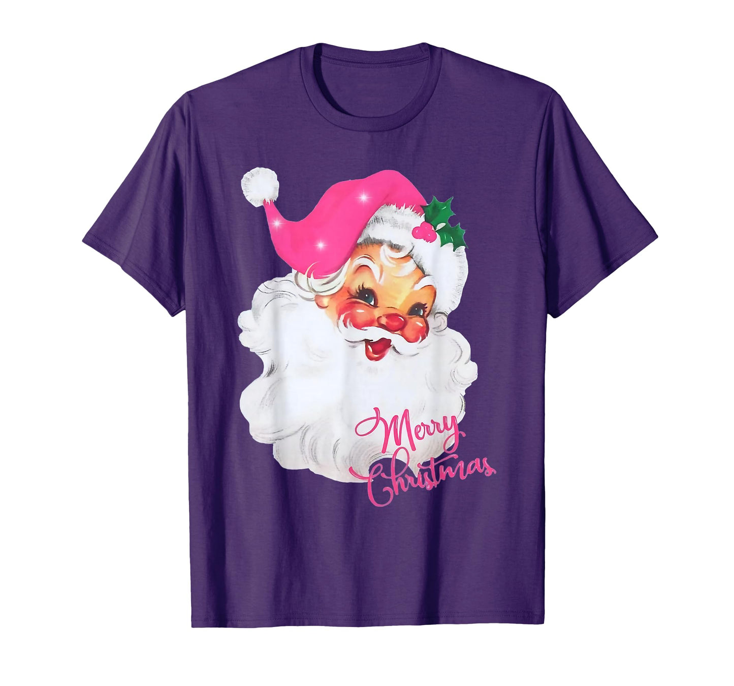 Vintage Pink Santa Claus Merry Christmas Pajamas Xmas Women T-Shirt