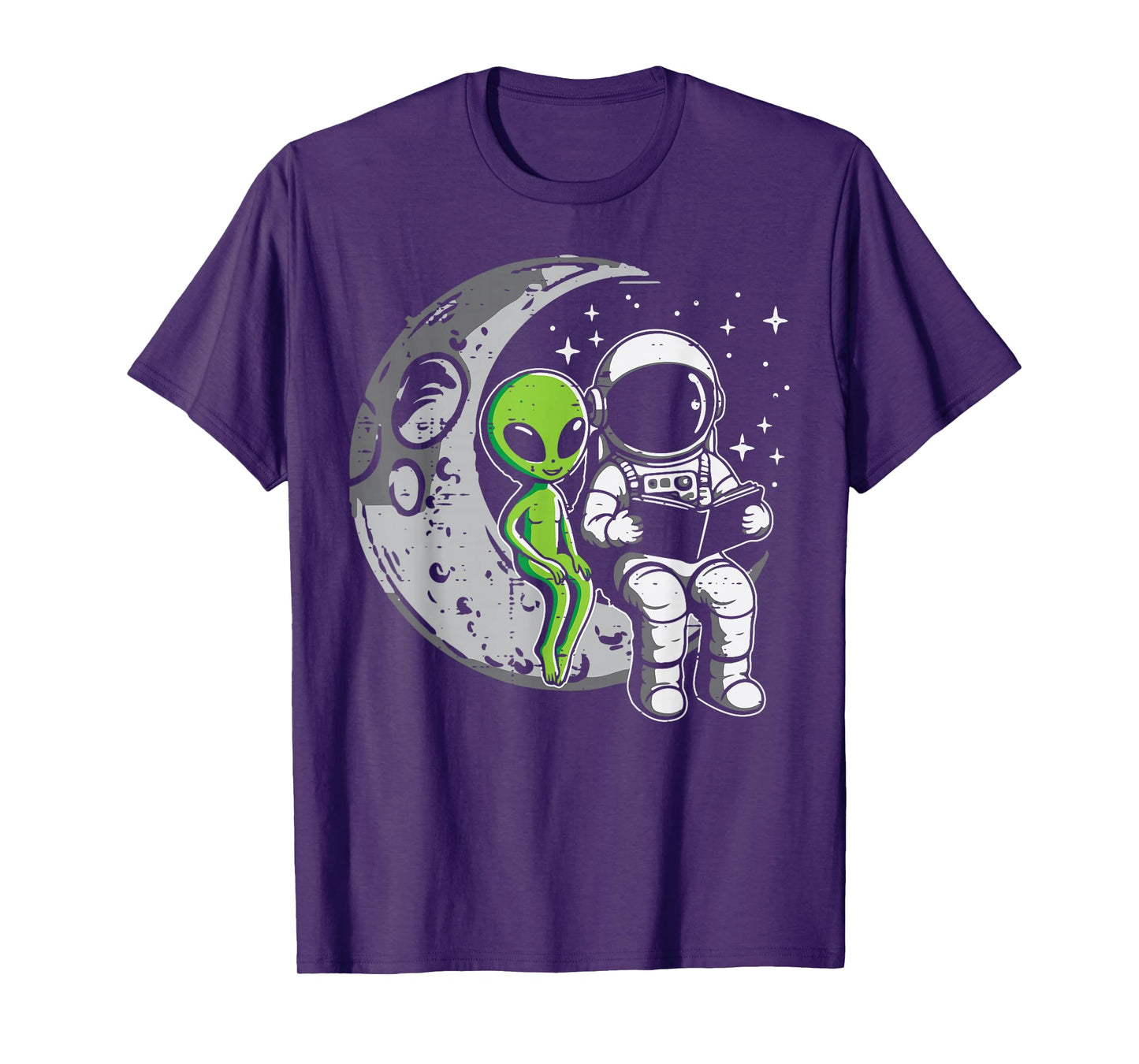Astronaut Reading Book To Alien Moon Space Women Kids Men T-Shirt