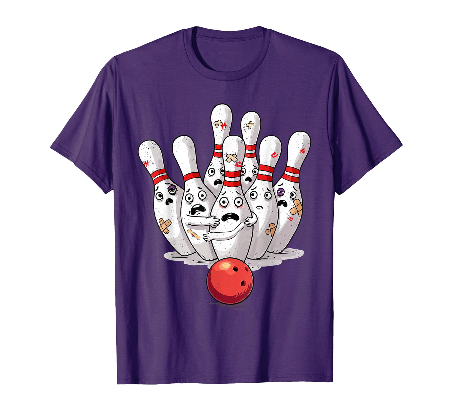 Funny Sport Bowler Scared Bowling Pins Retro Sunset Design T-Shirt