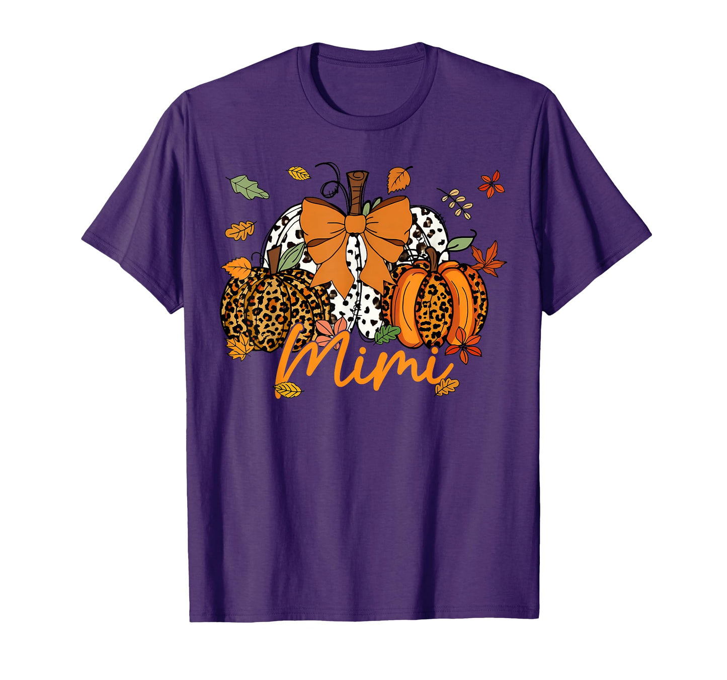 Mimi Thanksgiving Leopard Pumpkin Coquette Bow Mom Grandma T-Shirt