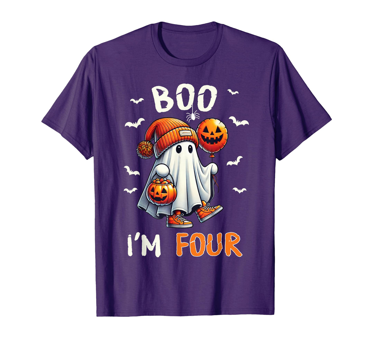 Boo I'm Four Ghost 4th Birthday Halloween Boy Kids Groovy T-Shirt